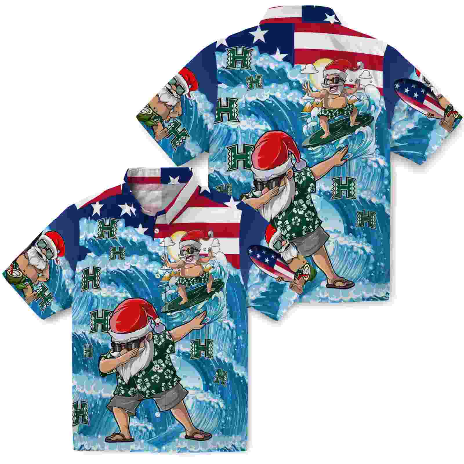 hawaii rainbow warriors surfing santa blue hawaiian shirt high quality