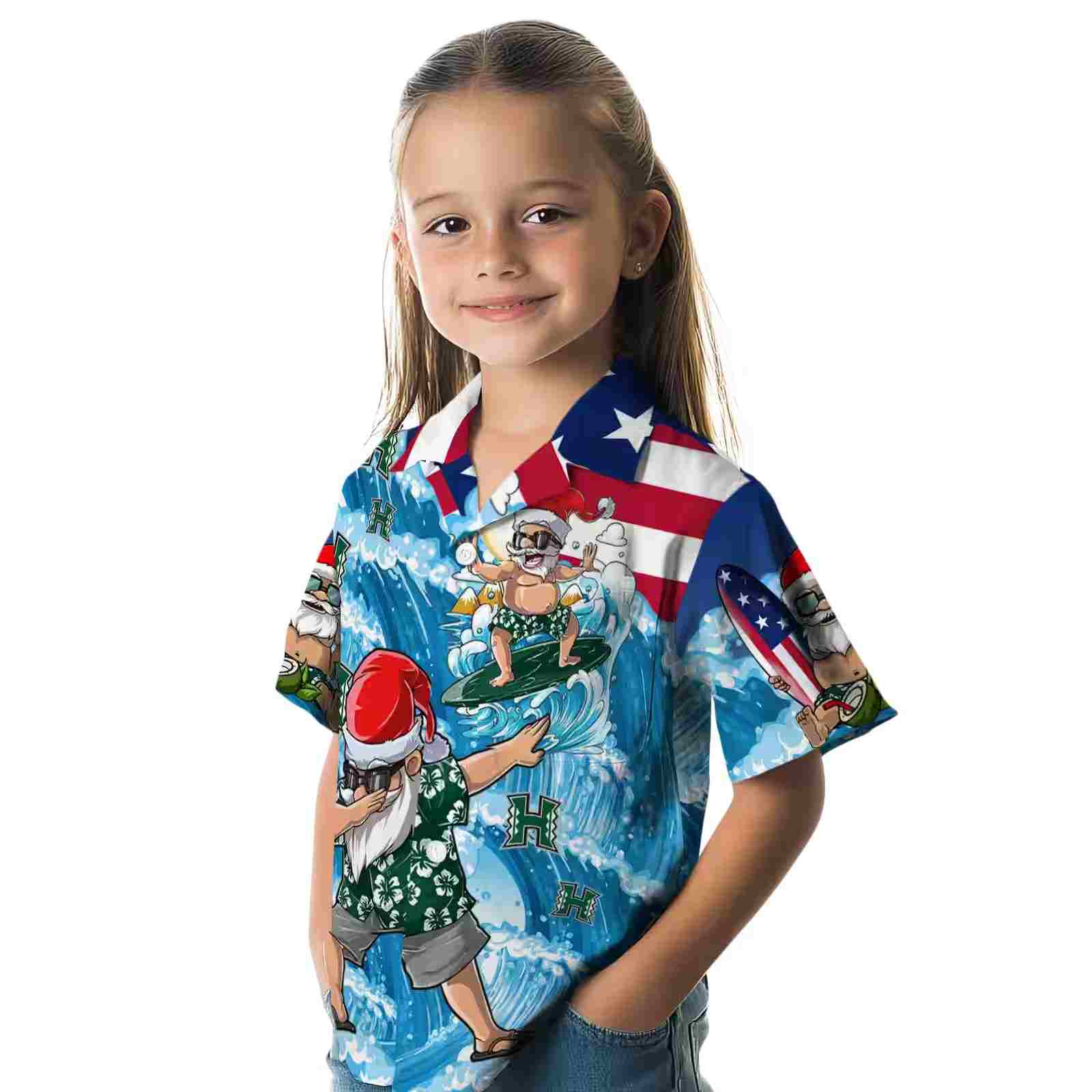 hawaii rainbow warriors surfing santa blue hawaiian shirt premium grade