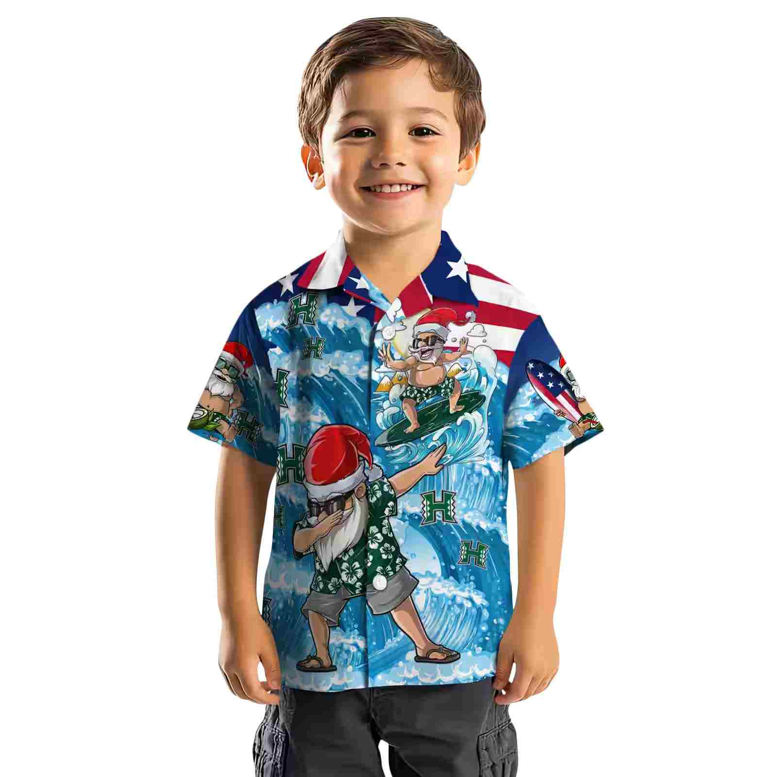 hawaii rainbow warriors surfing santa blue hawaiian shirt top rated