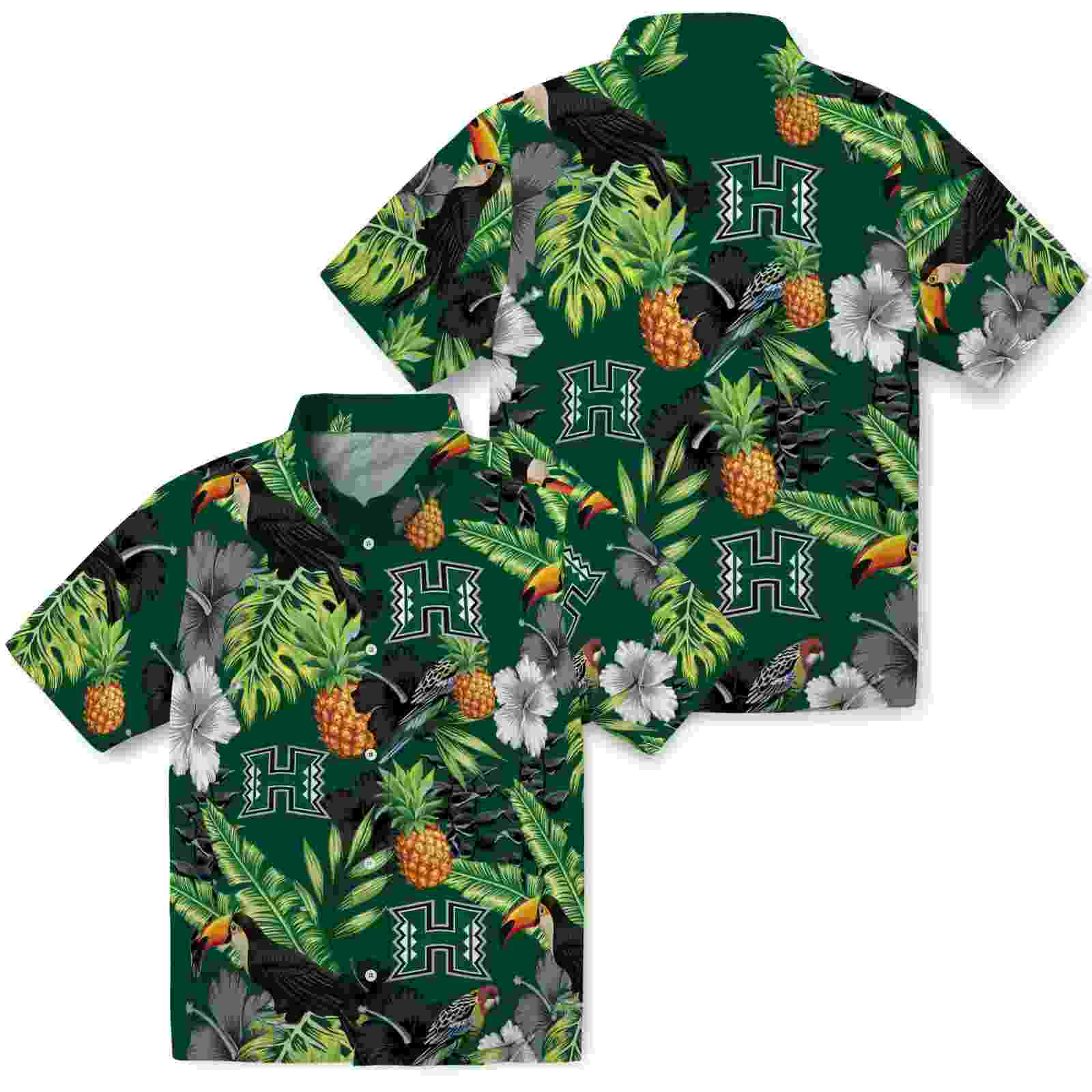 hawaii rainbow warriors toucan hibiscus pineapple green hawaiian shirt high quality