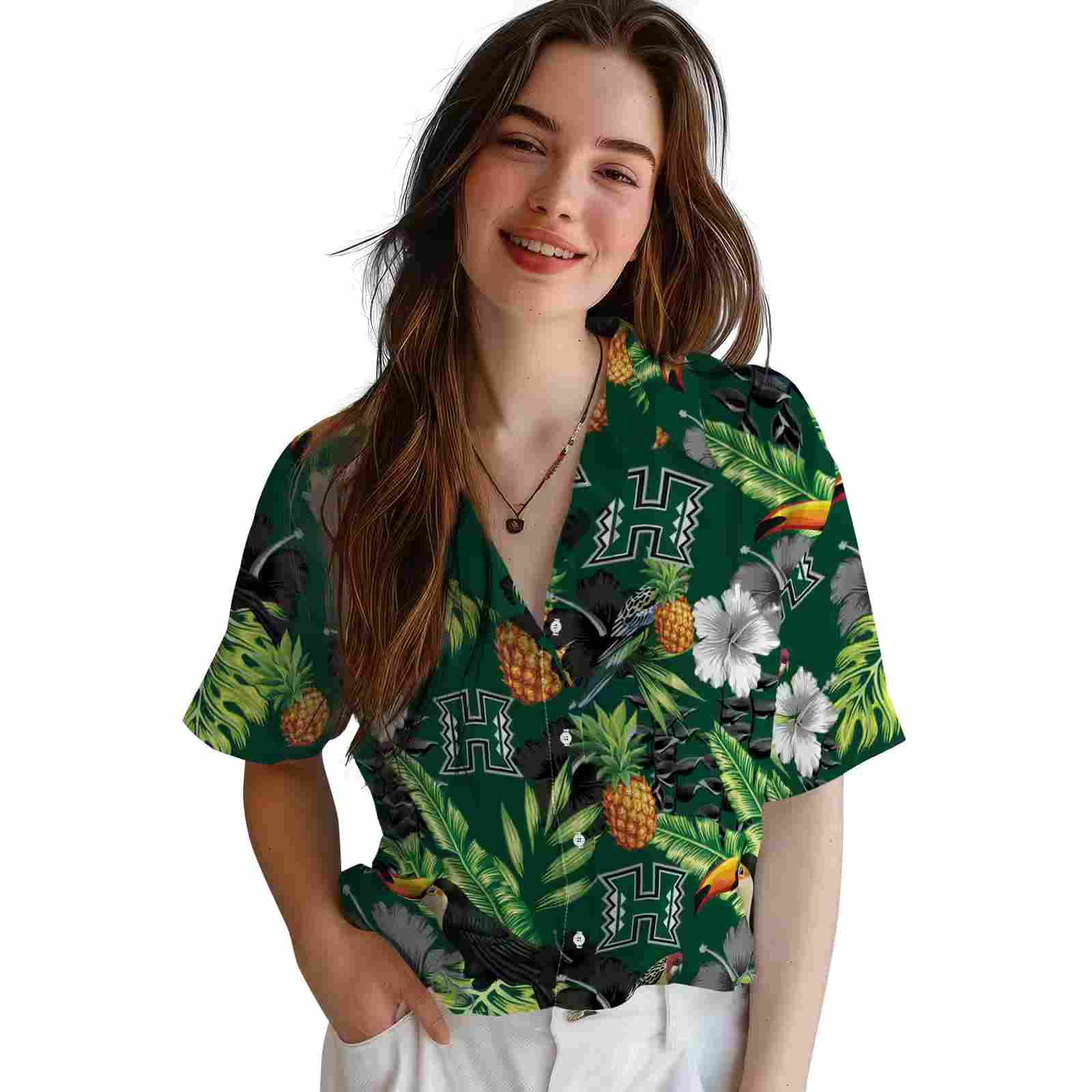 hawaii rainbow warriors toucan hibiscus pineapple green hawaiian shirt latest model