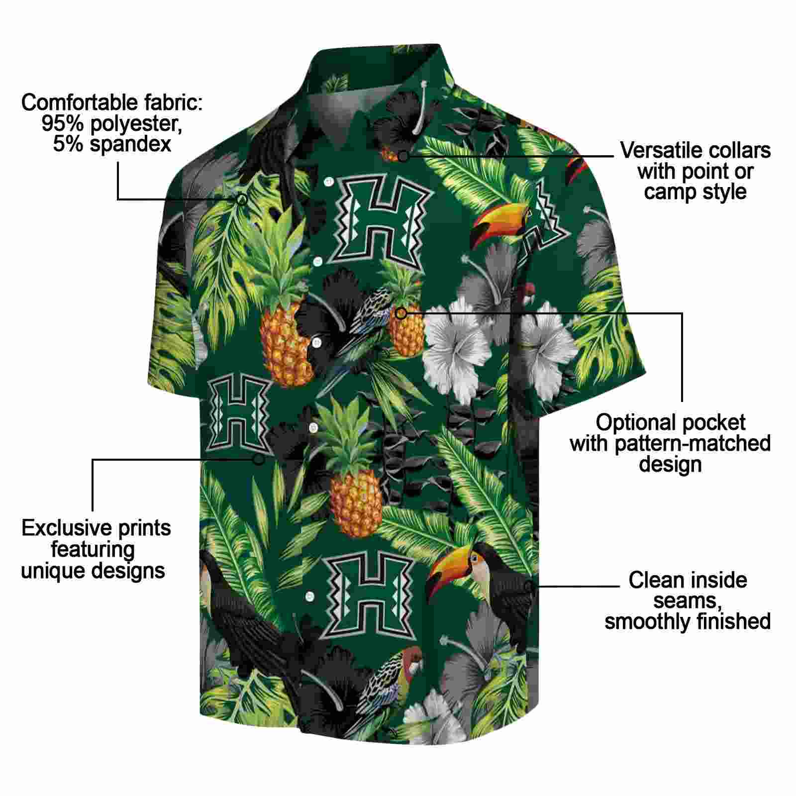 hawaii rainbow warriors toucan hibiscus pineapple green hawaiian shirt new arrival