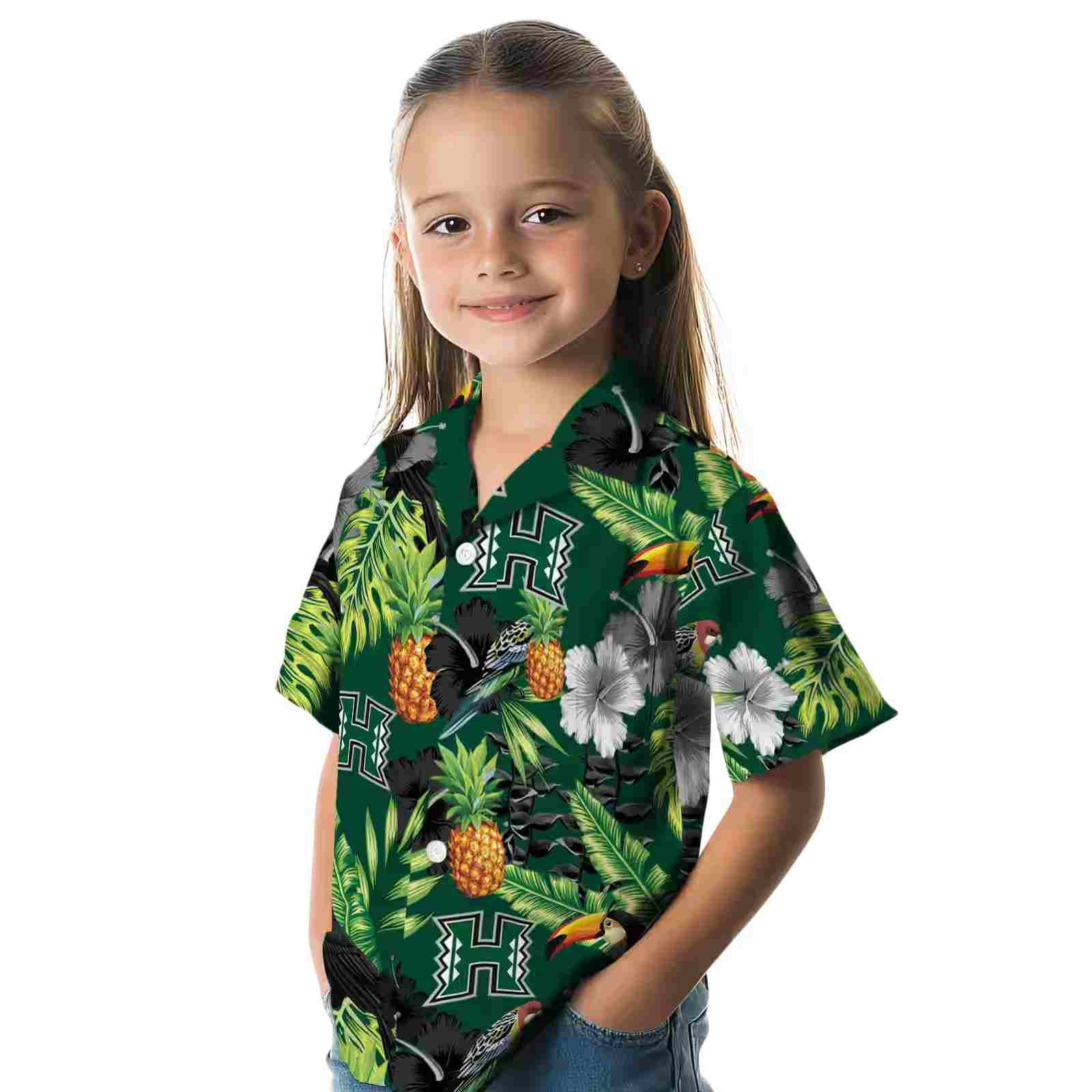 hawaii rainbow warriors toucan hibiscus pineapple green hawaiian shirt premium grade