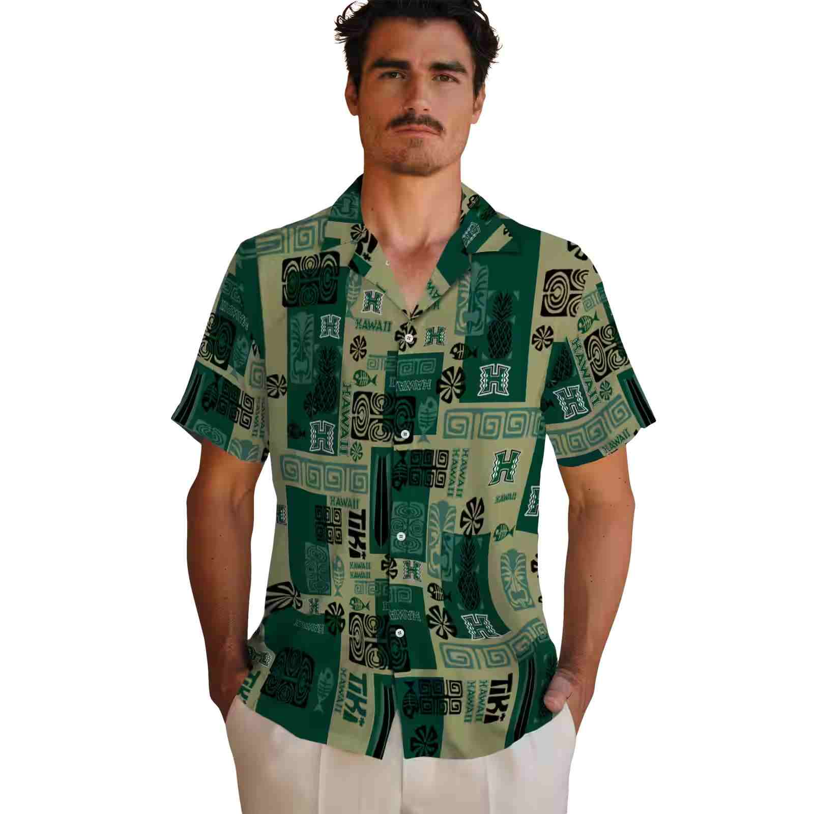 hawaii rainbow warriors tribal symbols green hawaiian shirt fashion forward