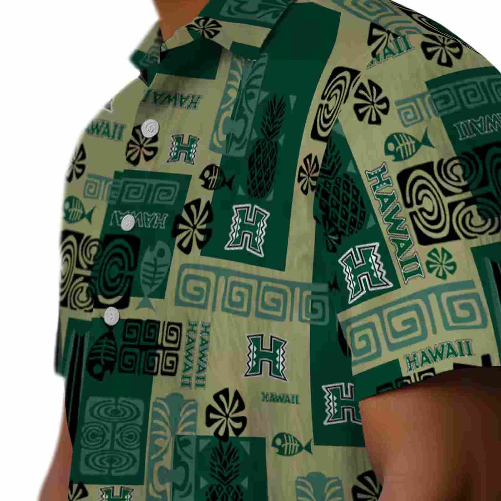 hawaii rainbow warriors tribal symbols green hawaiian shirt trendy