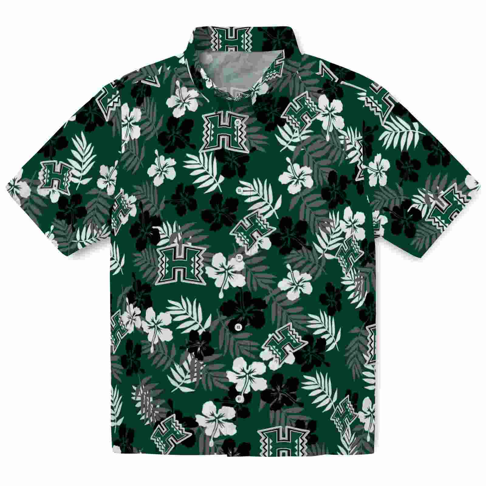 Hawaii Rainbow Warriors Tropical Floral Green Hawaiian Shirt