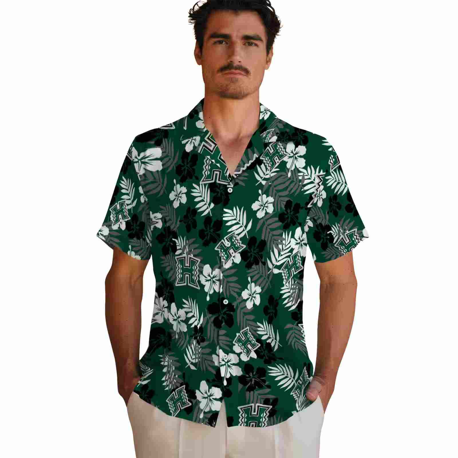 hawaii rainbow warriors tropical floral green hawaiian shirt fashion forward