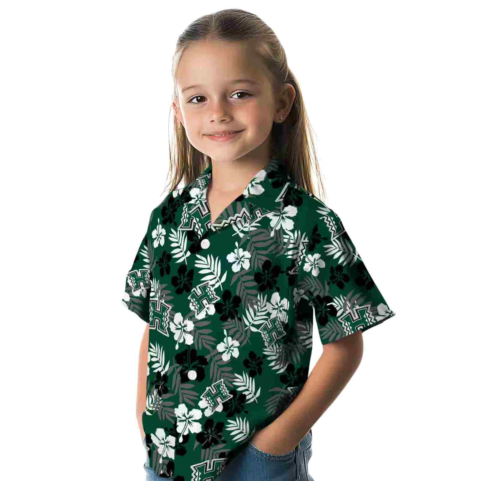 hawaii rainbow warriors tropical floral green hawaiian shirt premium grade