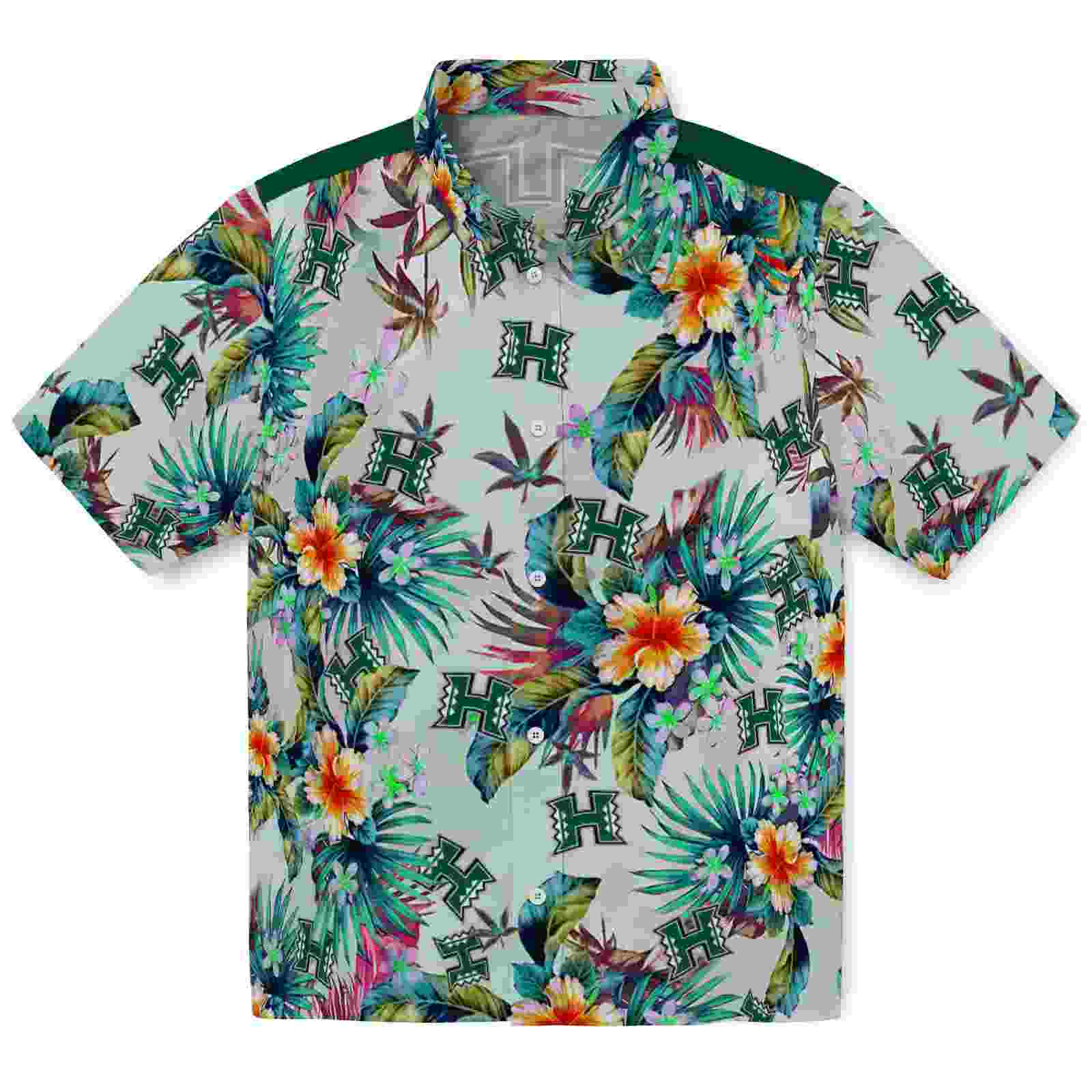 Hawaii Rainbow Warriors Tropical Foliage Green Hawaiian Shirt