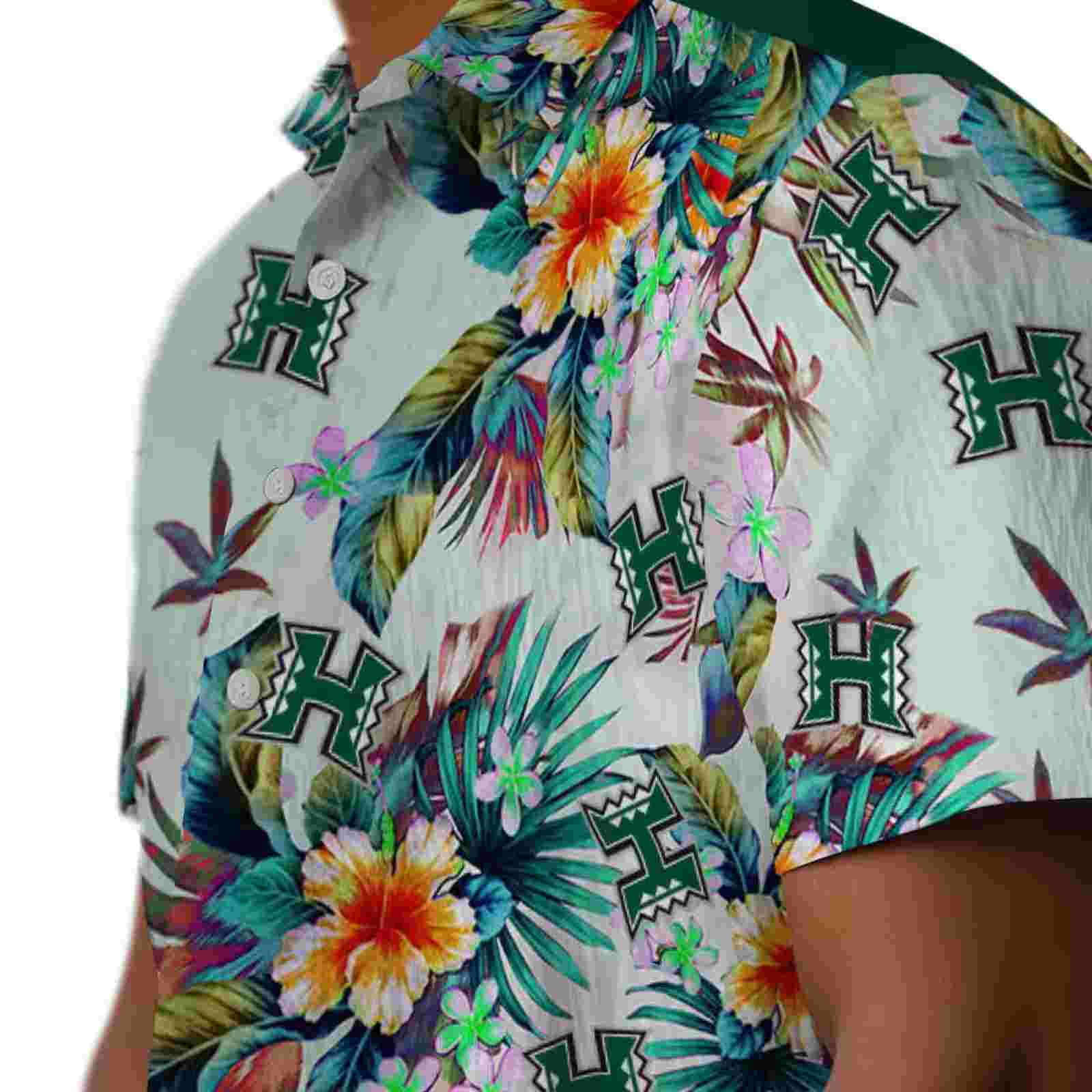 hawaii rainbow warriors tropical foliage green hawaiian shirt trendy