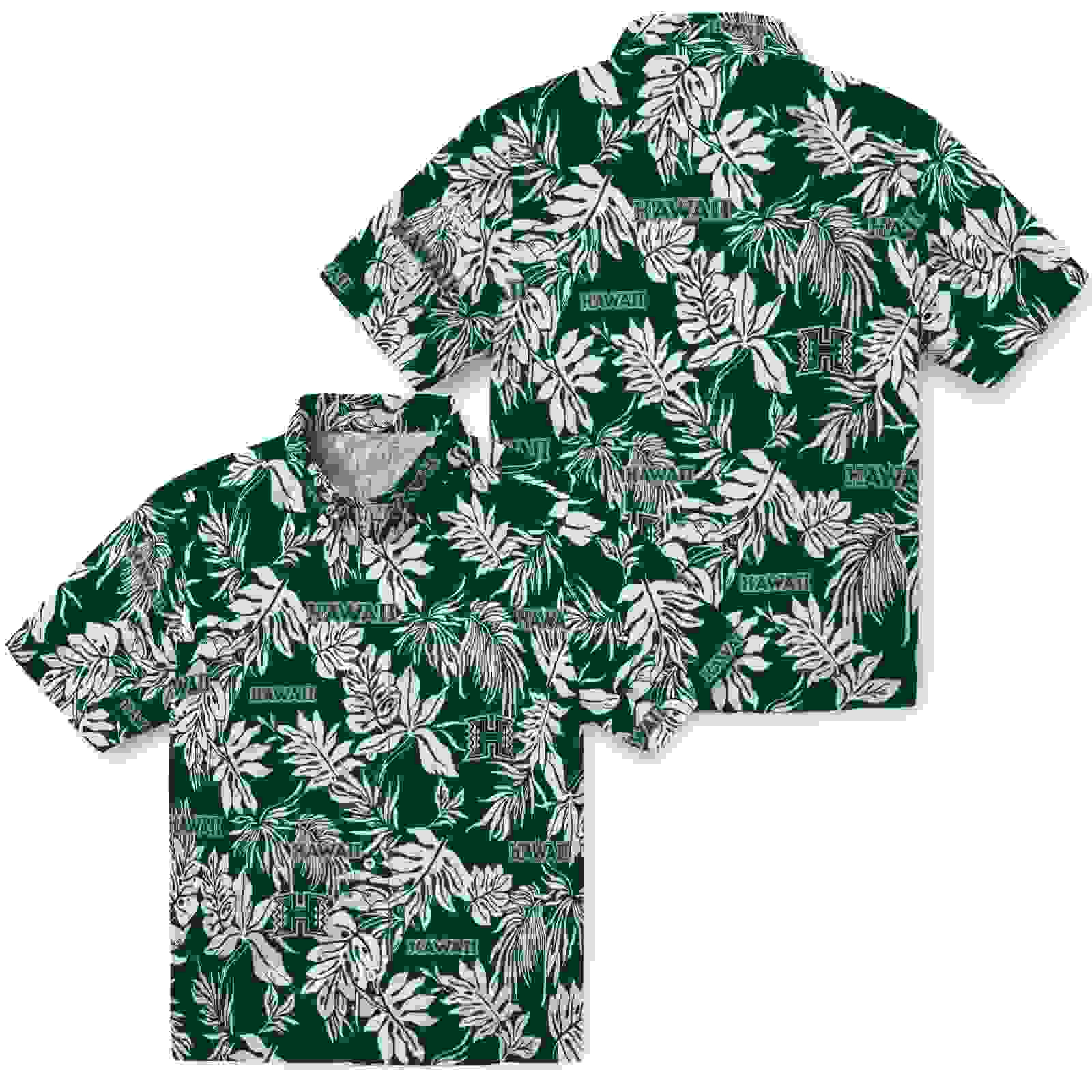 hawaii rainbow warriors tropical leaf green white hawaiian shirt high quality