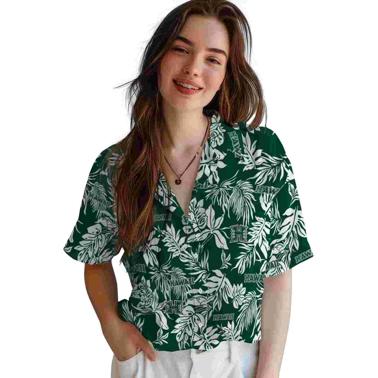 hawaii rainbow warriors tropical leaf green white hawaiian shirt latest model