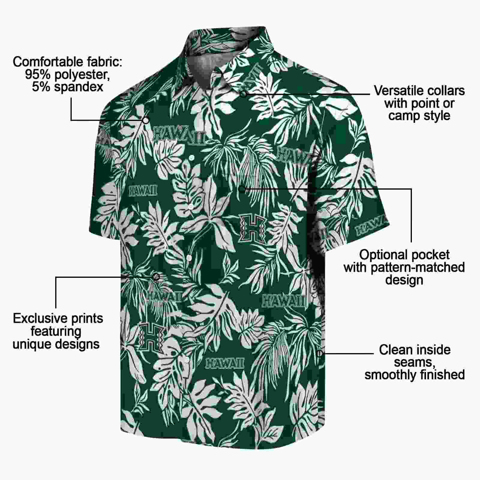 hawaii rainbow warriors tropical leaf green white hawaiian shirt new arrival