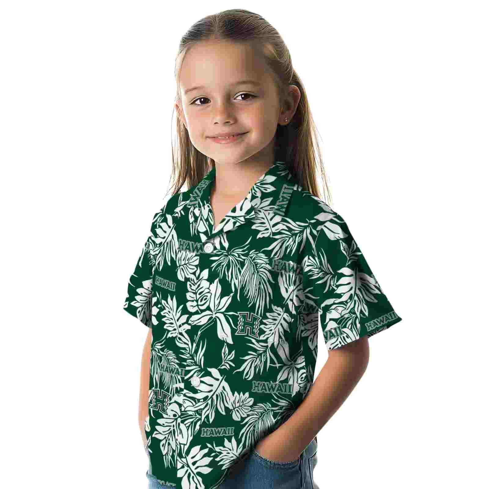 hawaii rainbow warriors tropical leaf green white hawaiian shirt premium grade