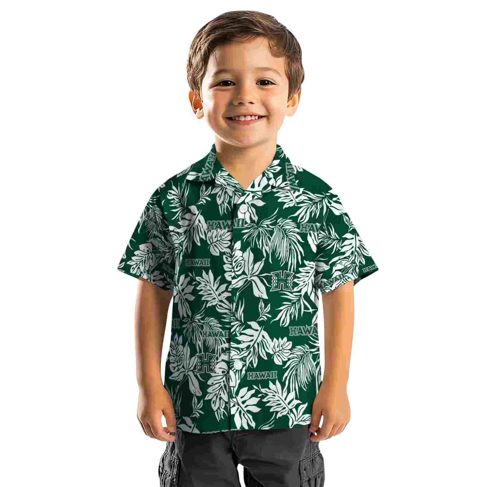 hawaii rainbow warriors tropical leaf green white hawaiian shirt top rated