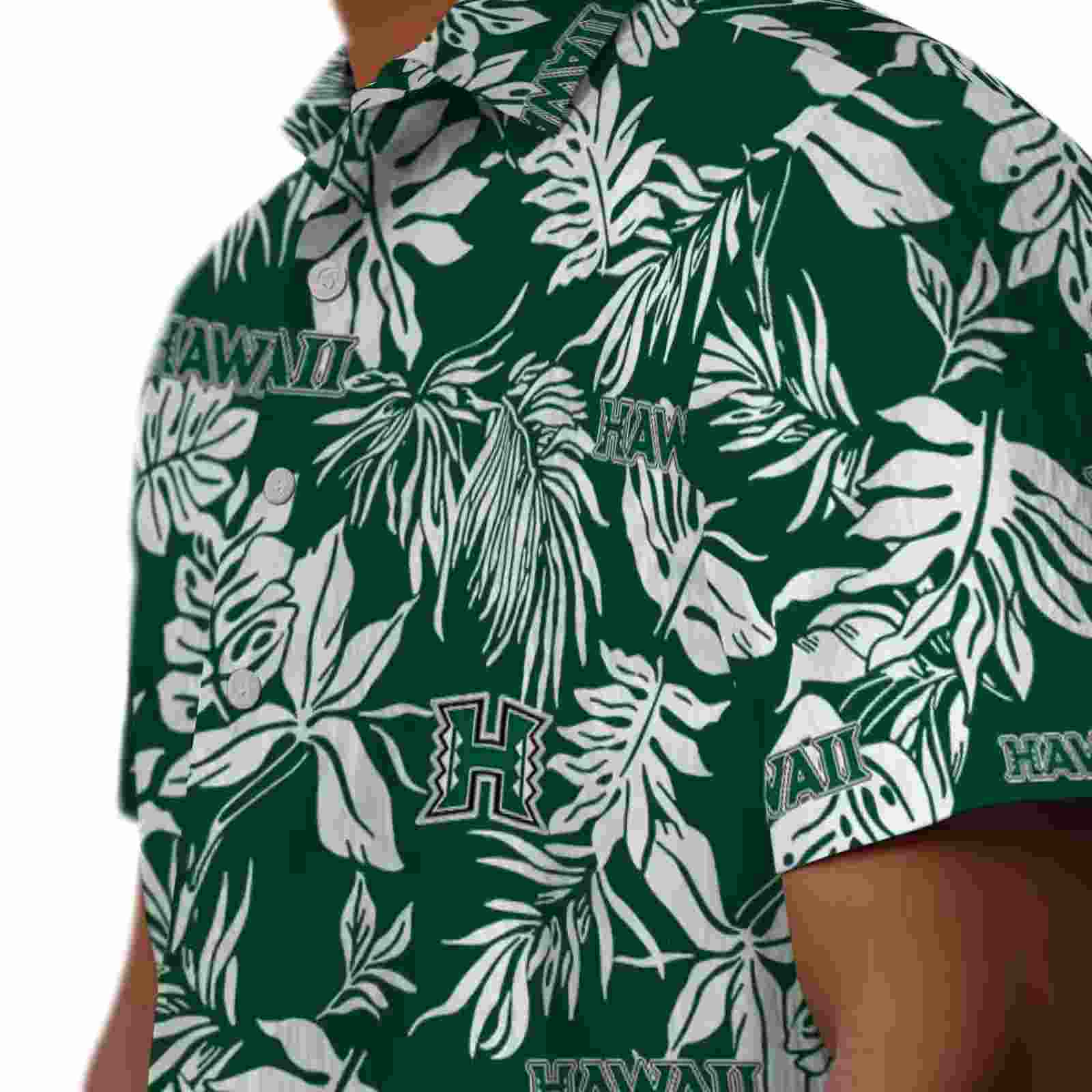 hawaii rainbow warriors tropical leaf green white hawaiian shirt trendy