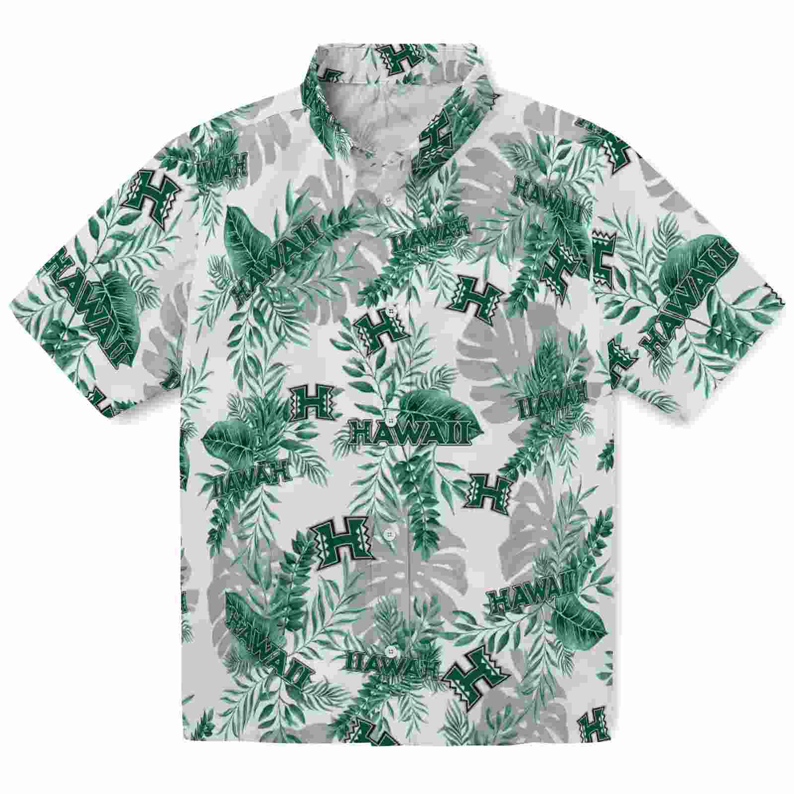 Hawaii Rainbow Warriors Tropical Leaves White Hawaiian Shirt