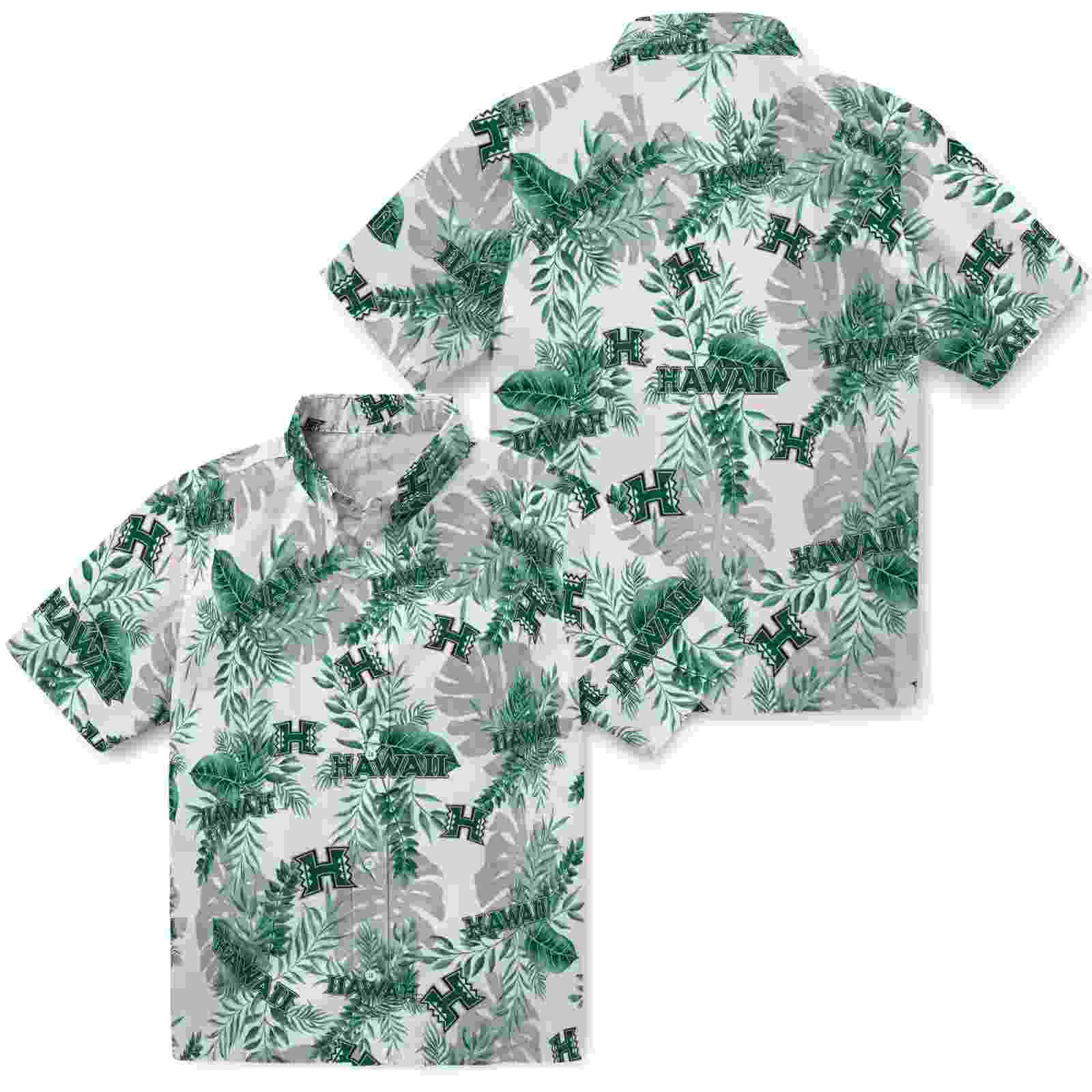 hawaii rainbow warriors tropical leaves white hawaiian shirt high quality