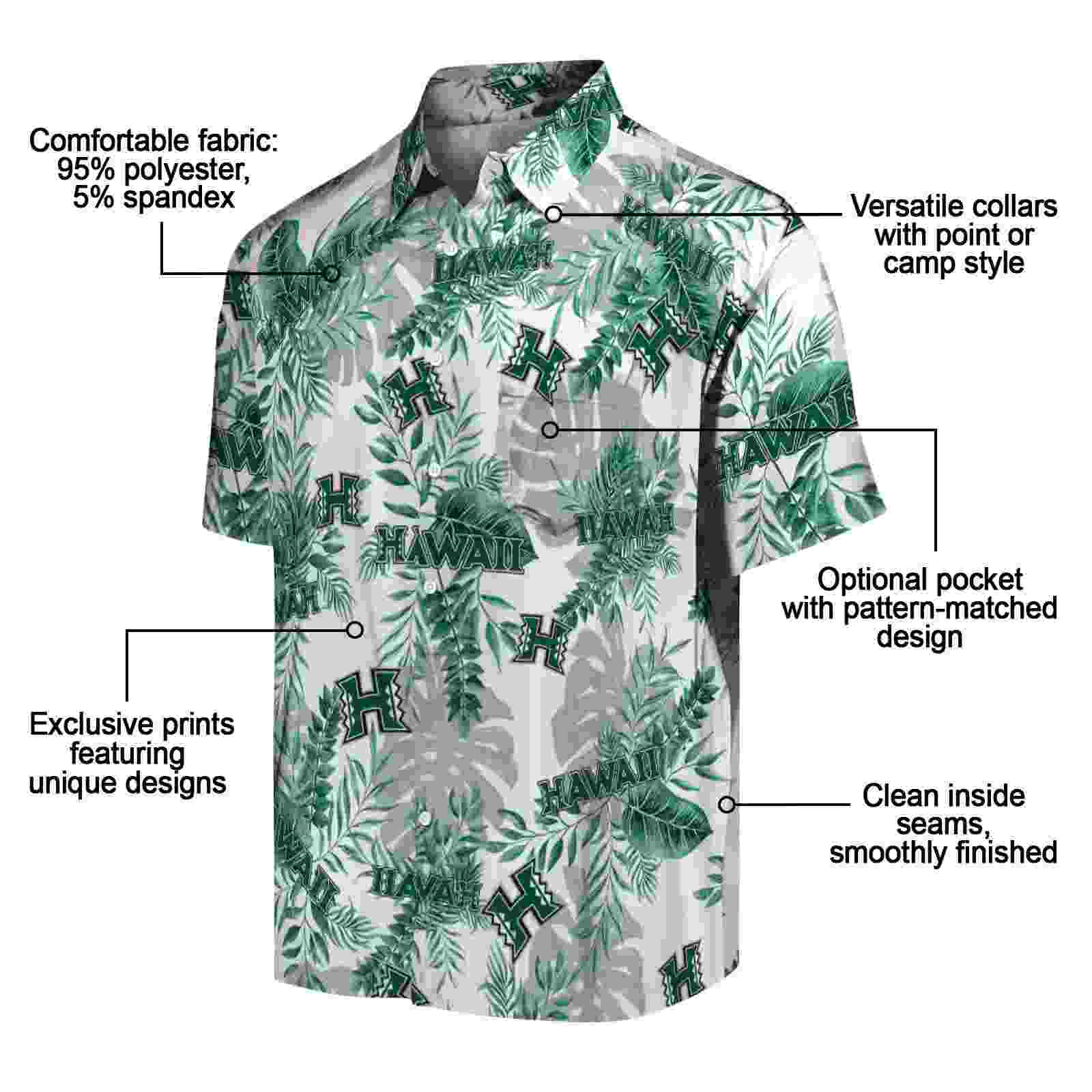 hawaii rainbow warriors tropical leaves white hawaiian shirt new arrival