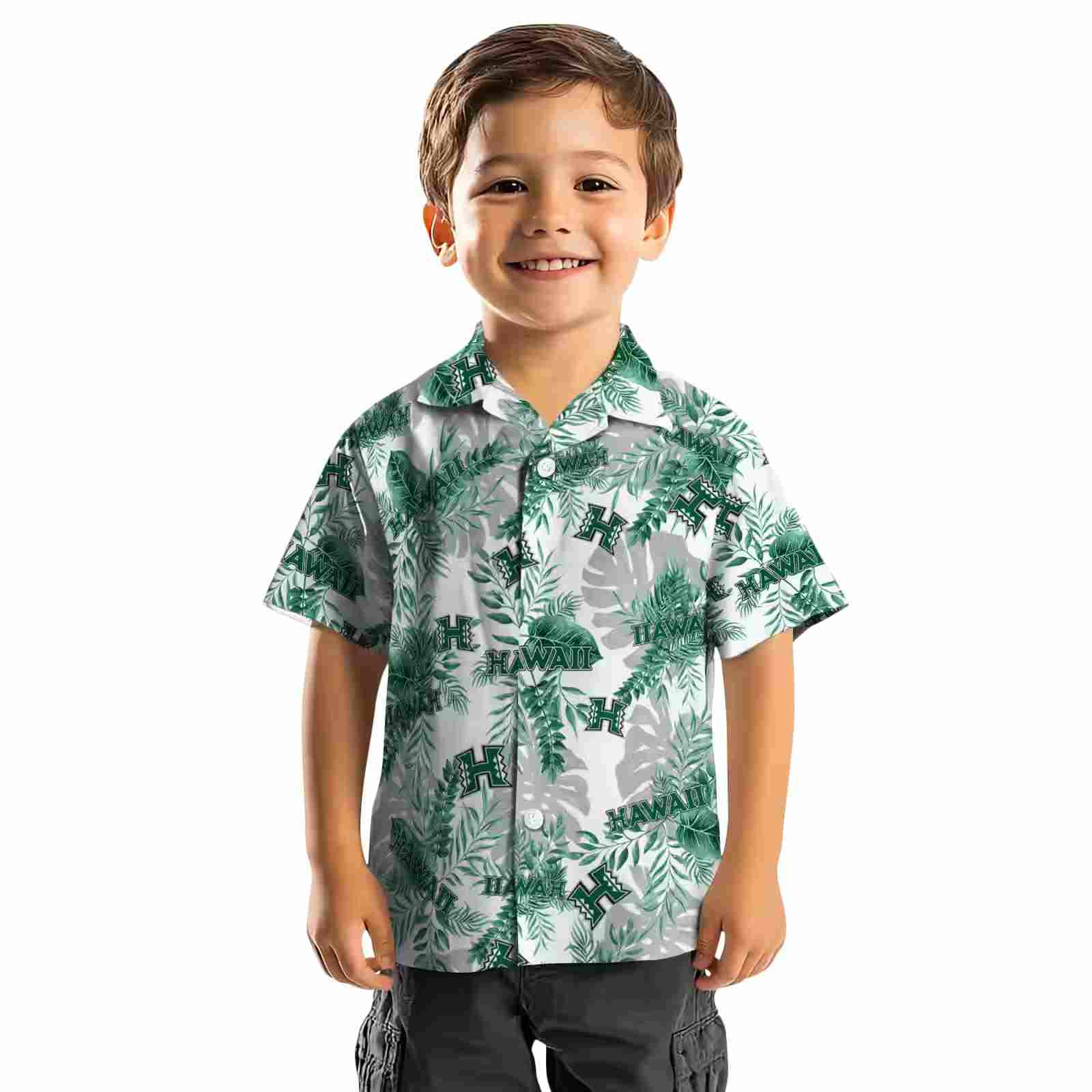 hawaii rainbow warriors tropical leaves white hawaiian shirt top rated