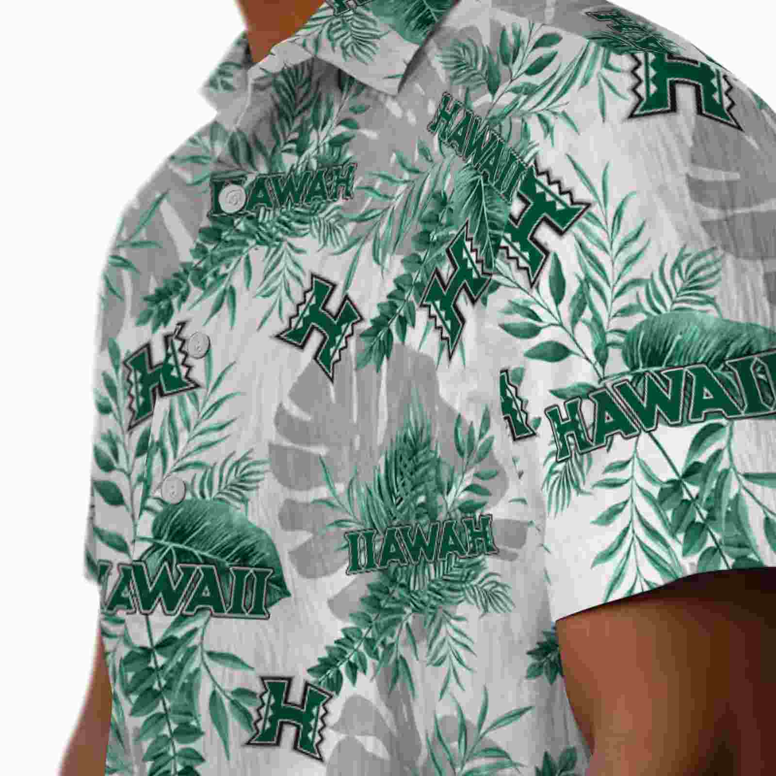 hawaii rainbow warriors tropical leaves white hawaiian shirt trendy