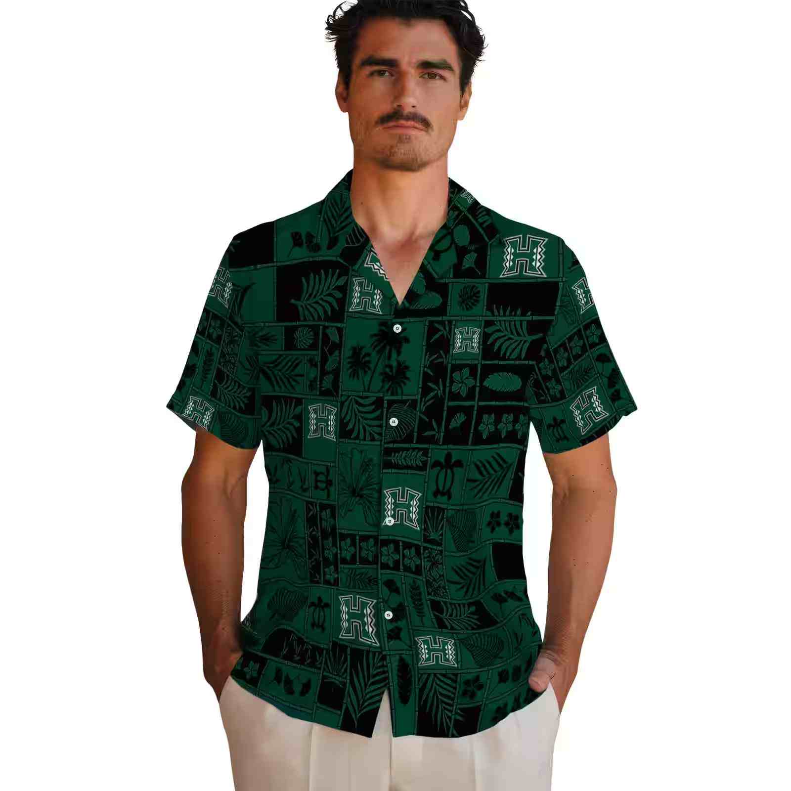 hawaii rainbow warriors tropical patchwork green black hawaiian shirt fashion forward