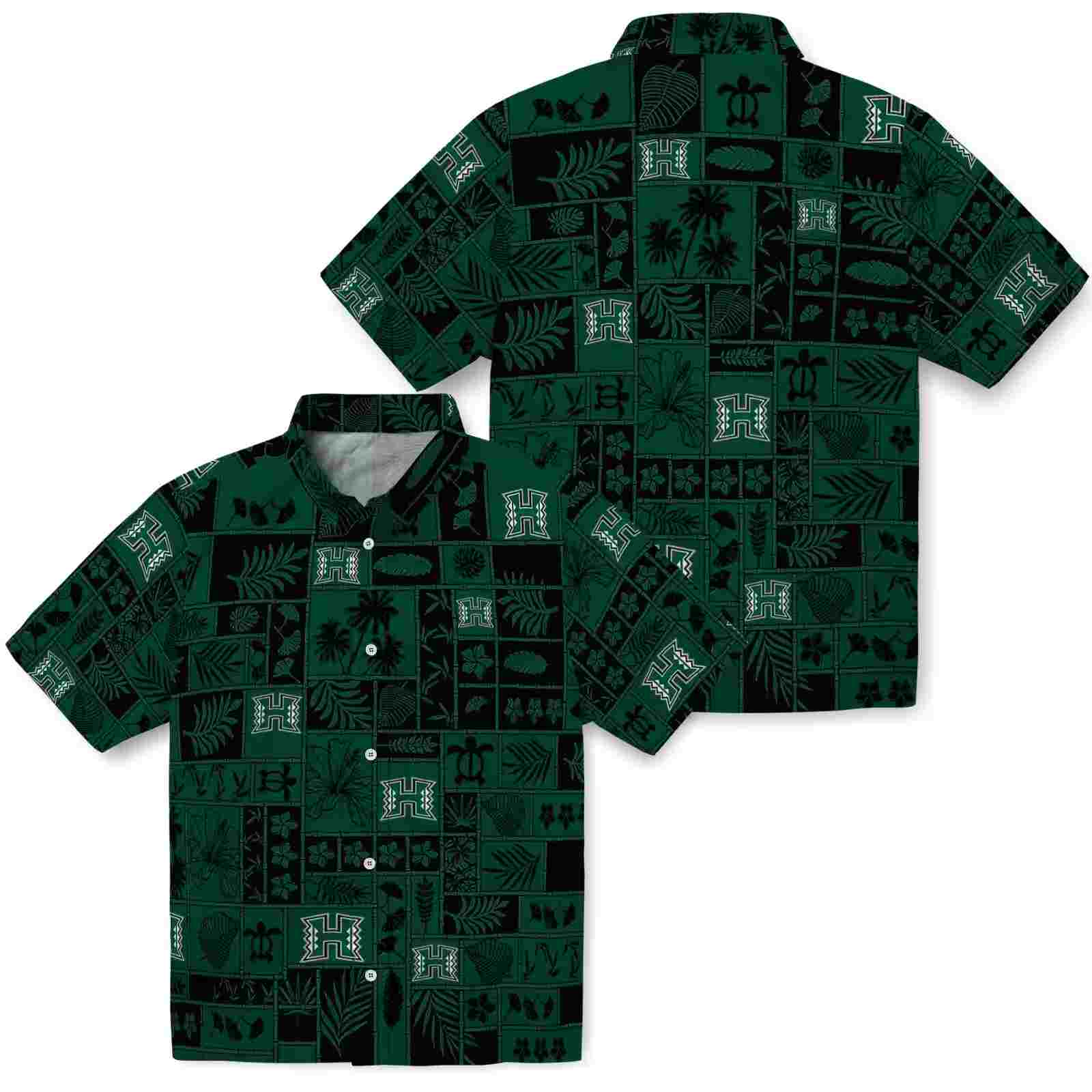 hawaii rainbow warriors tropical patchwork green black hawaiian shirt high quality