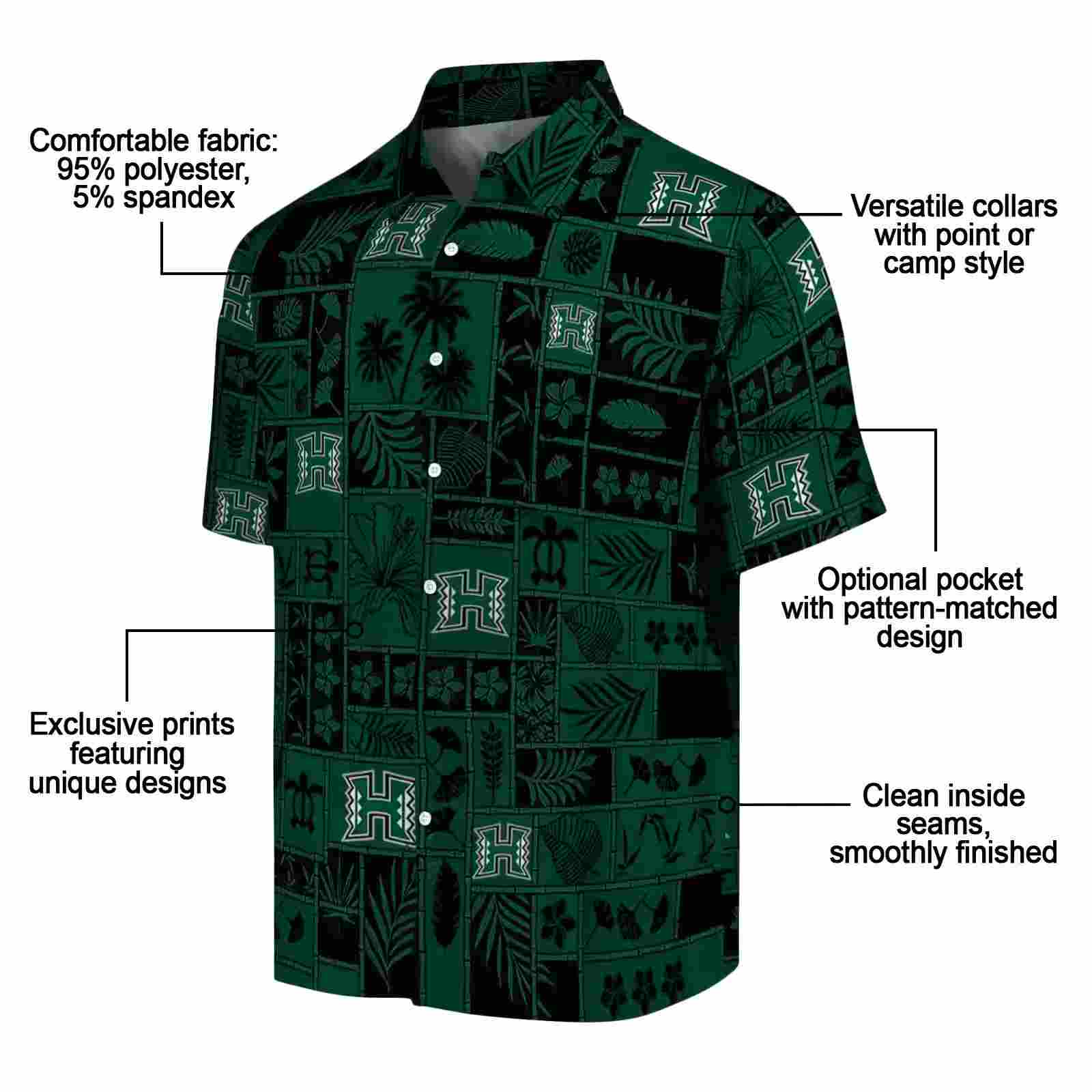 hawaii rainbow warriors tropical patchwork green black hawaiian shirt new arrival