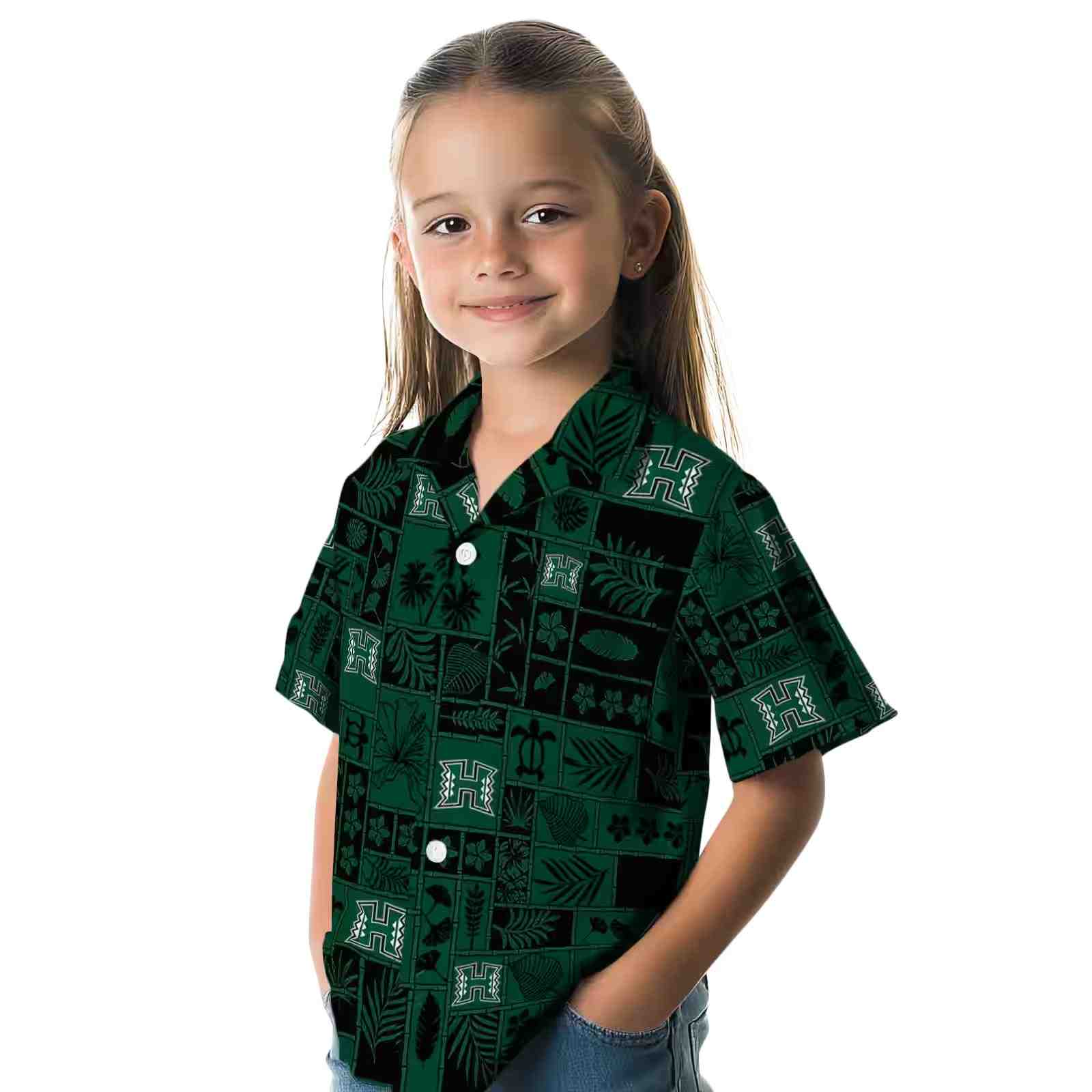 hawaii rainbow warriors tropical patchwork green black hawaiian shirt premium grade