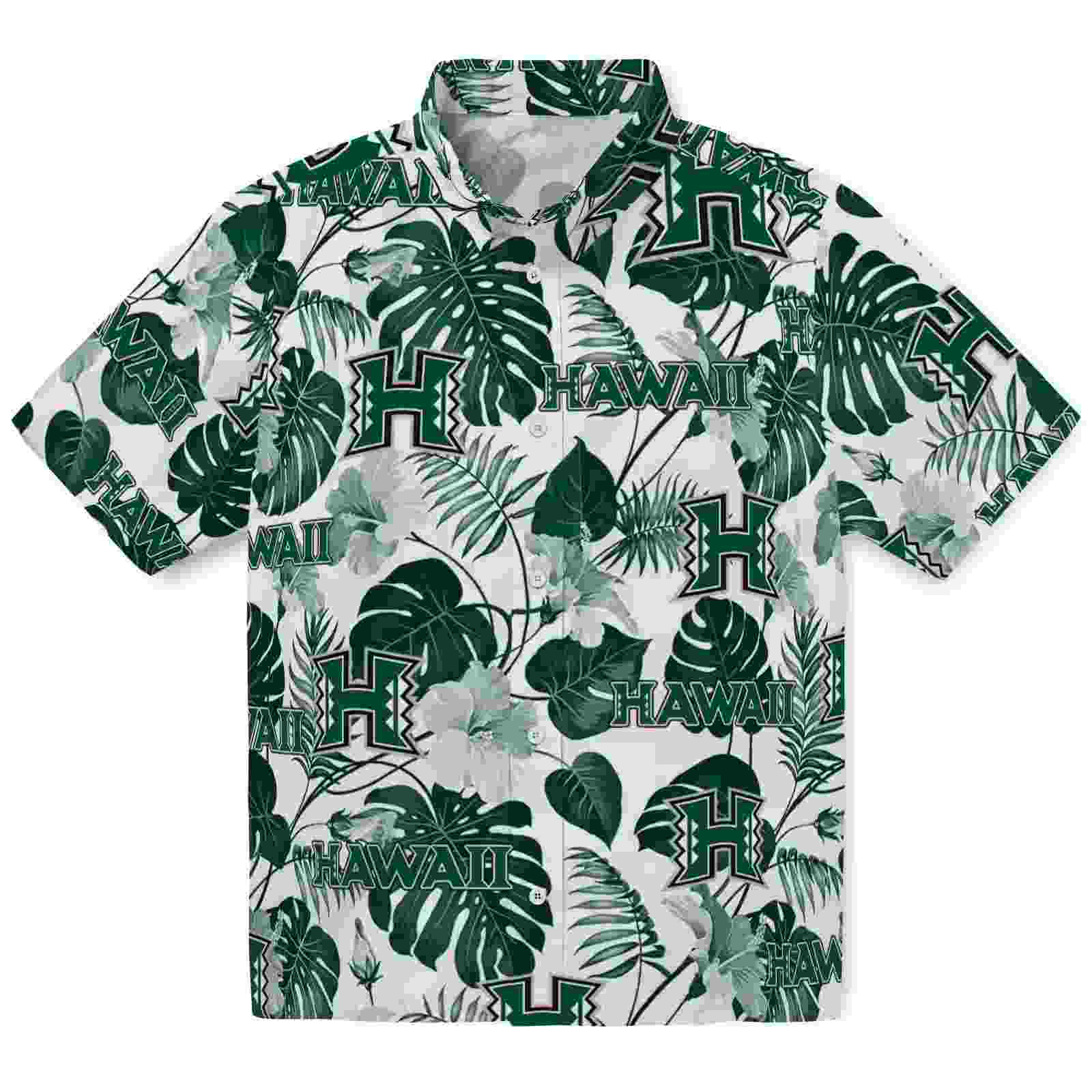 Hawaii Rainbow Warriors Tropical Plants Green White Hawaiian Shirt