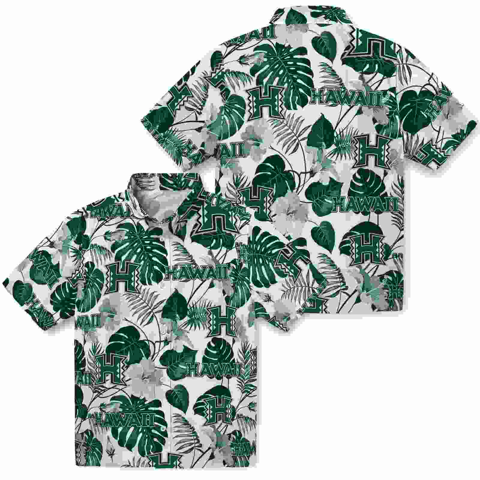 hawaii rainbow warriors tropical plants green white hawaiian shirt high quality