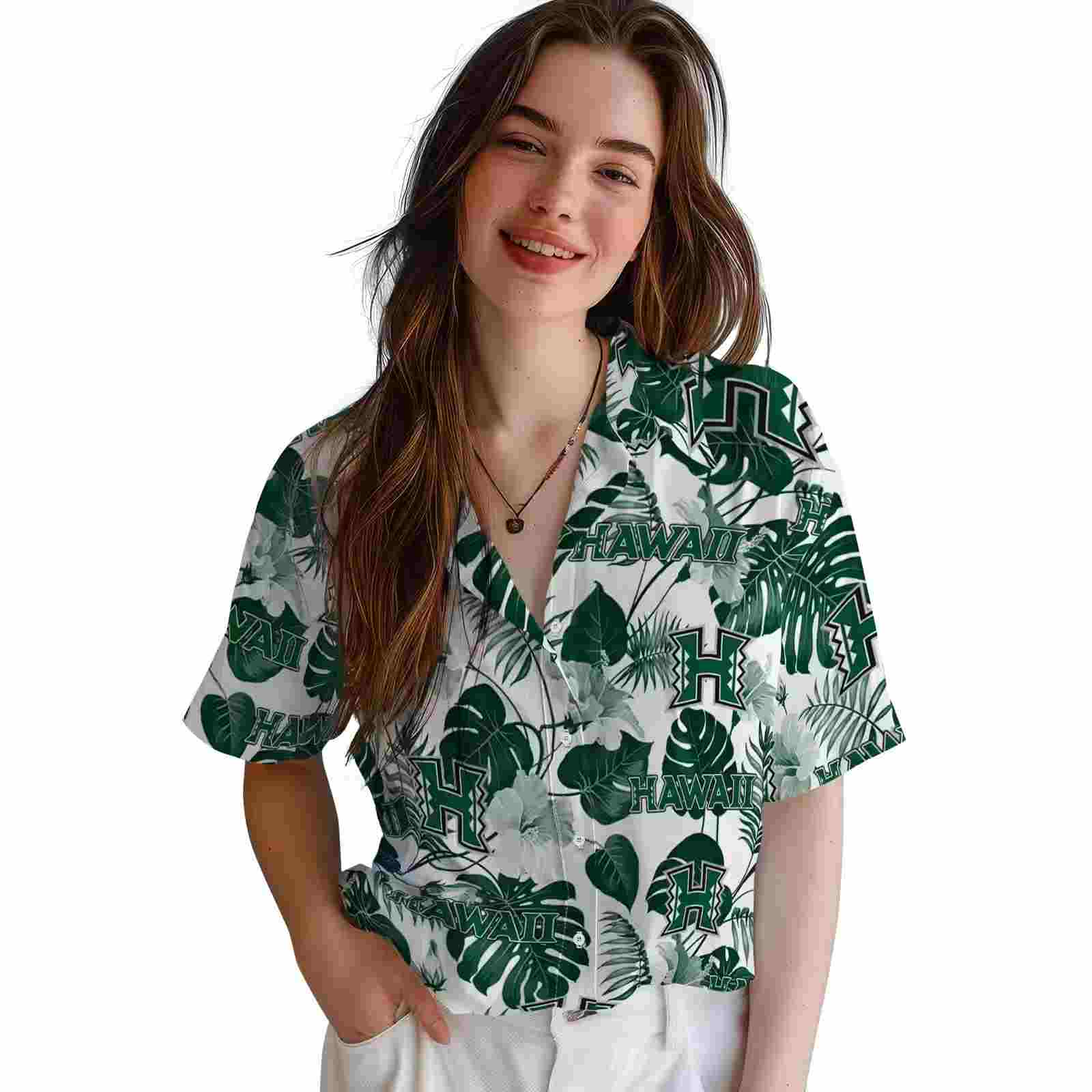 hawaii rainbow warriors tropical plants green white hawaiian shirt latest model