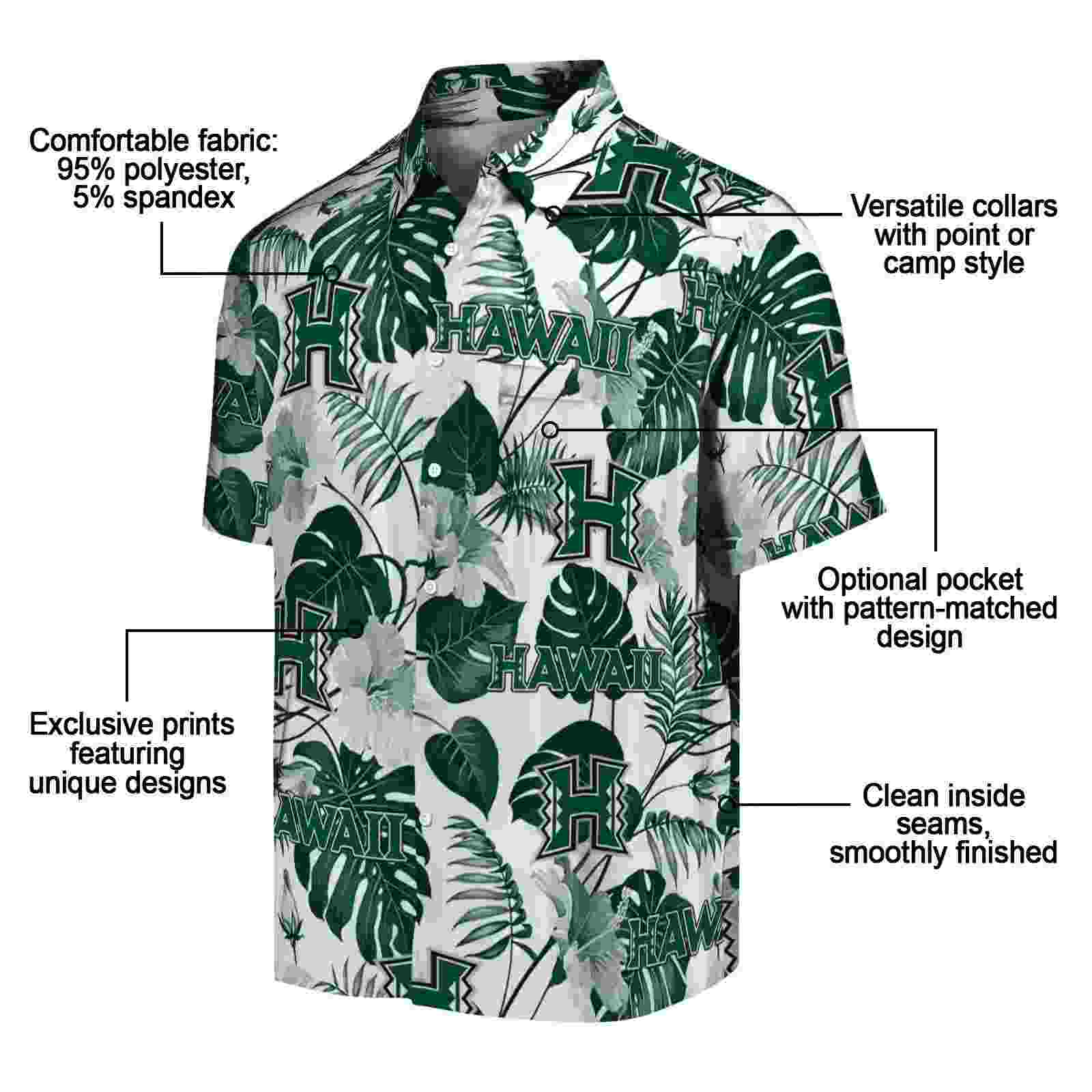 hawaii rainbow warriors tropical plants green white hawaiian shirt new arrival