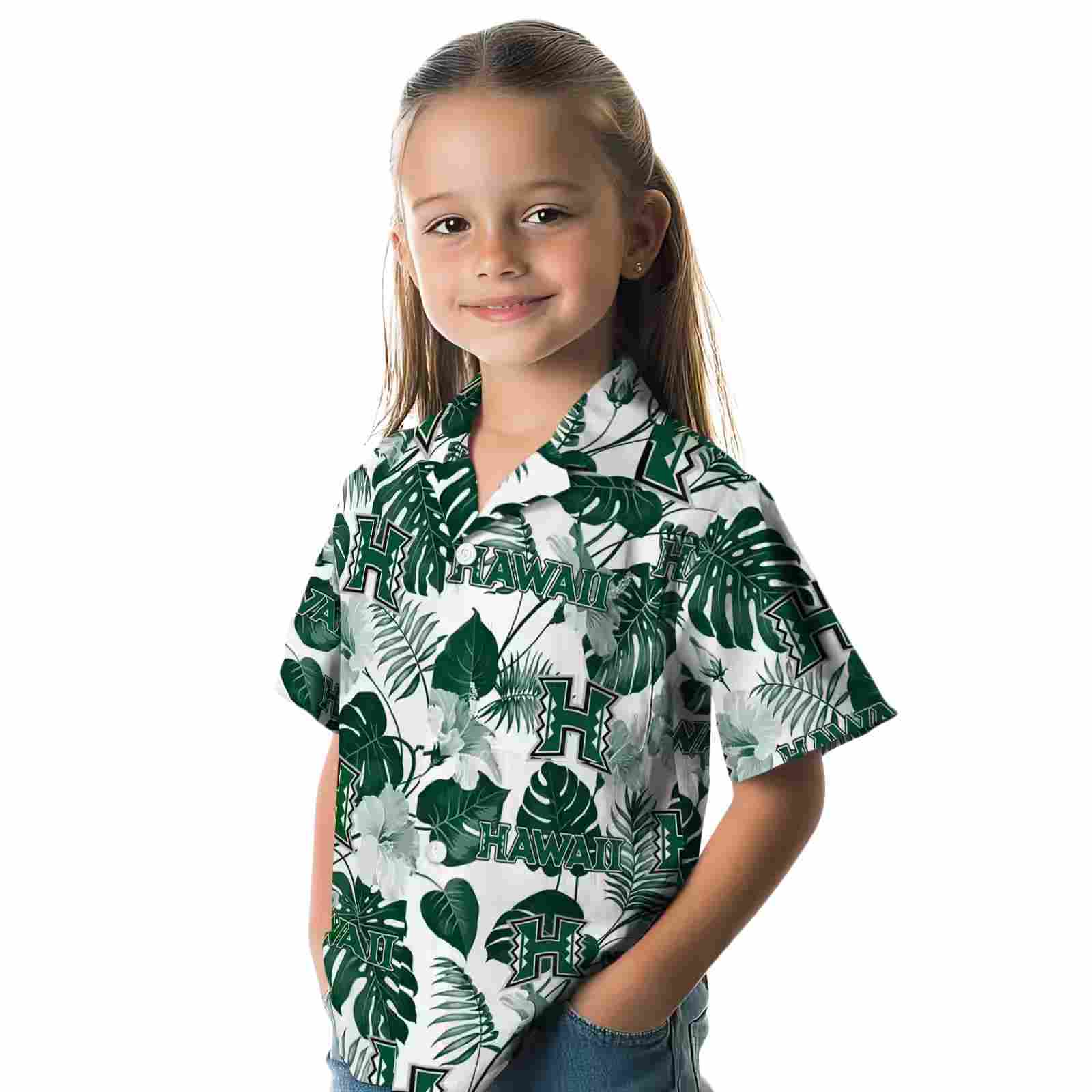 hawaii rainbow warriors tropical plants green white hawaiian shirt premium grade