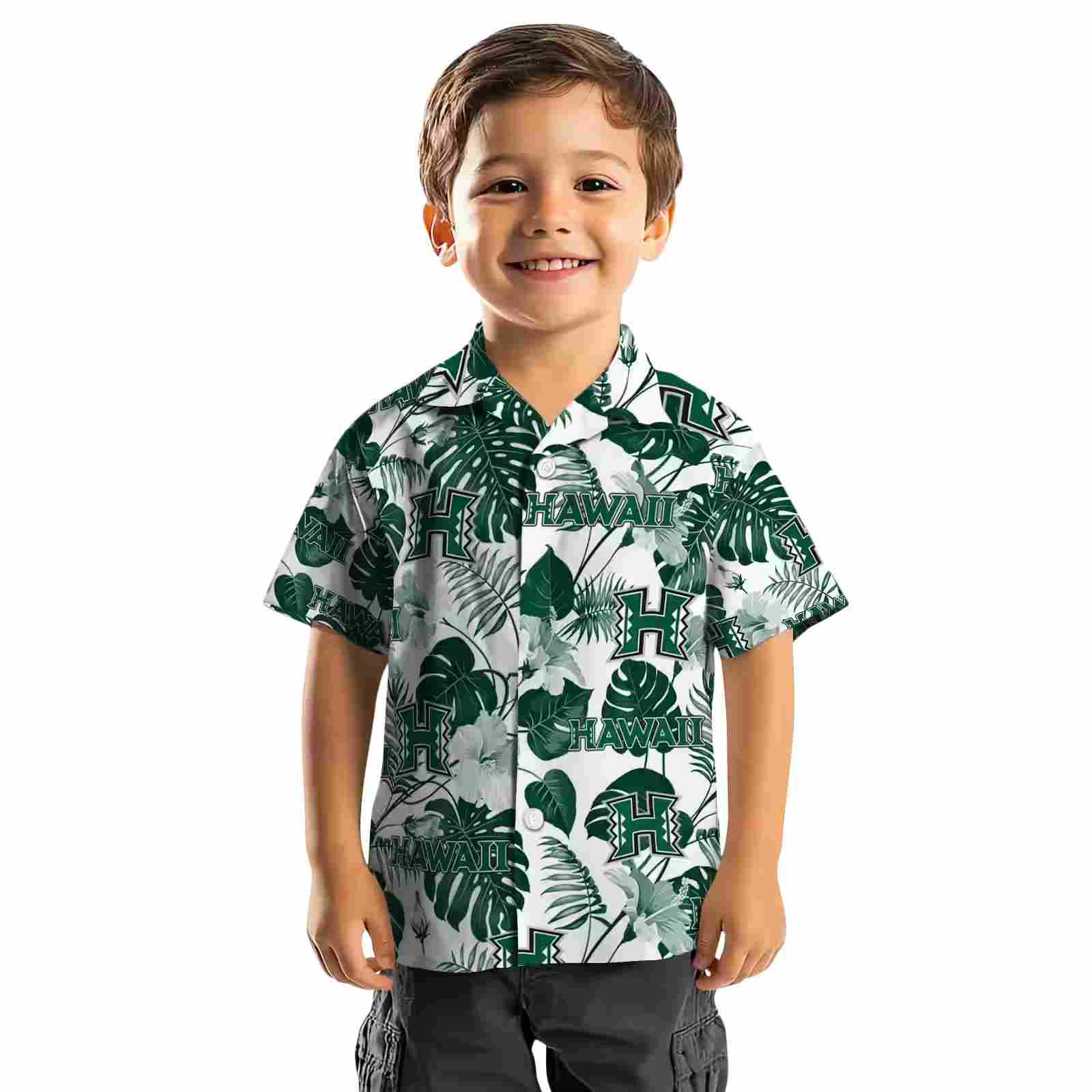 hawaii rainbow warriors tropical plants green white hawaiian shirt top rated