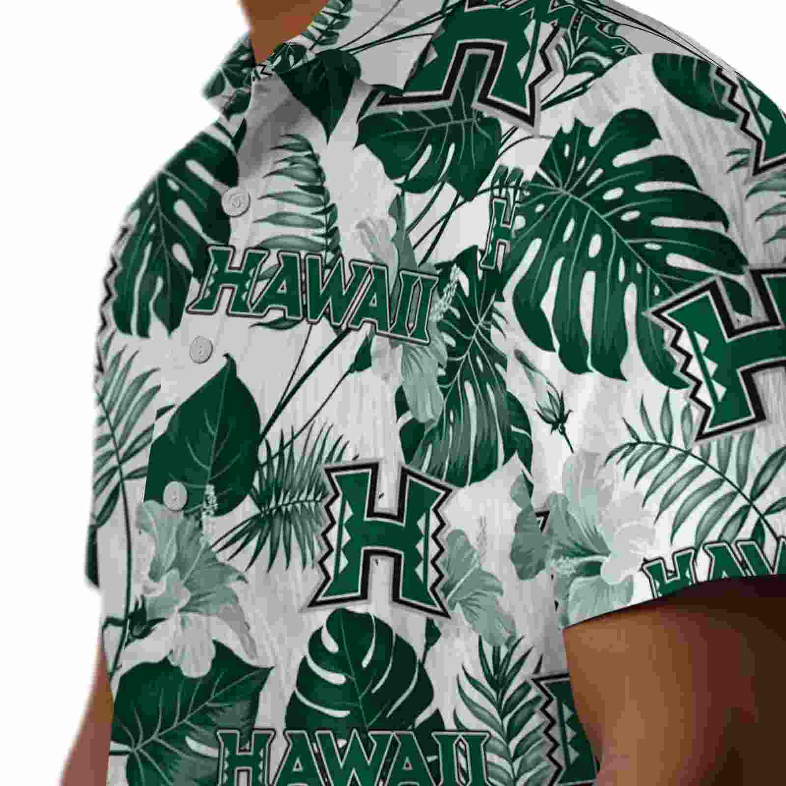 hawaii rainbow warriors tropical plants green white hawaiian shirt trendy