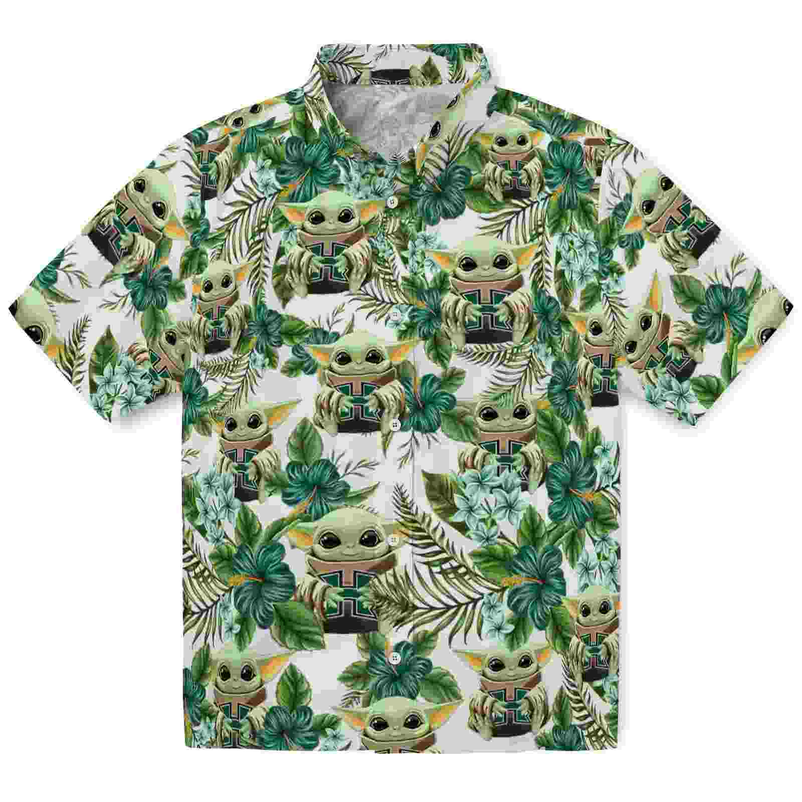 Hawaii Rainbow Warriors Tropical Yoda Green Hawaiian Shirt