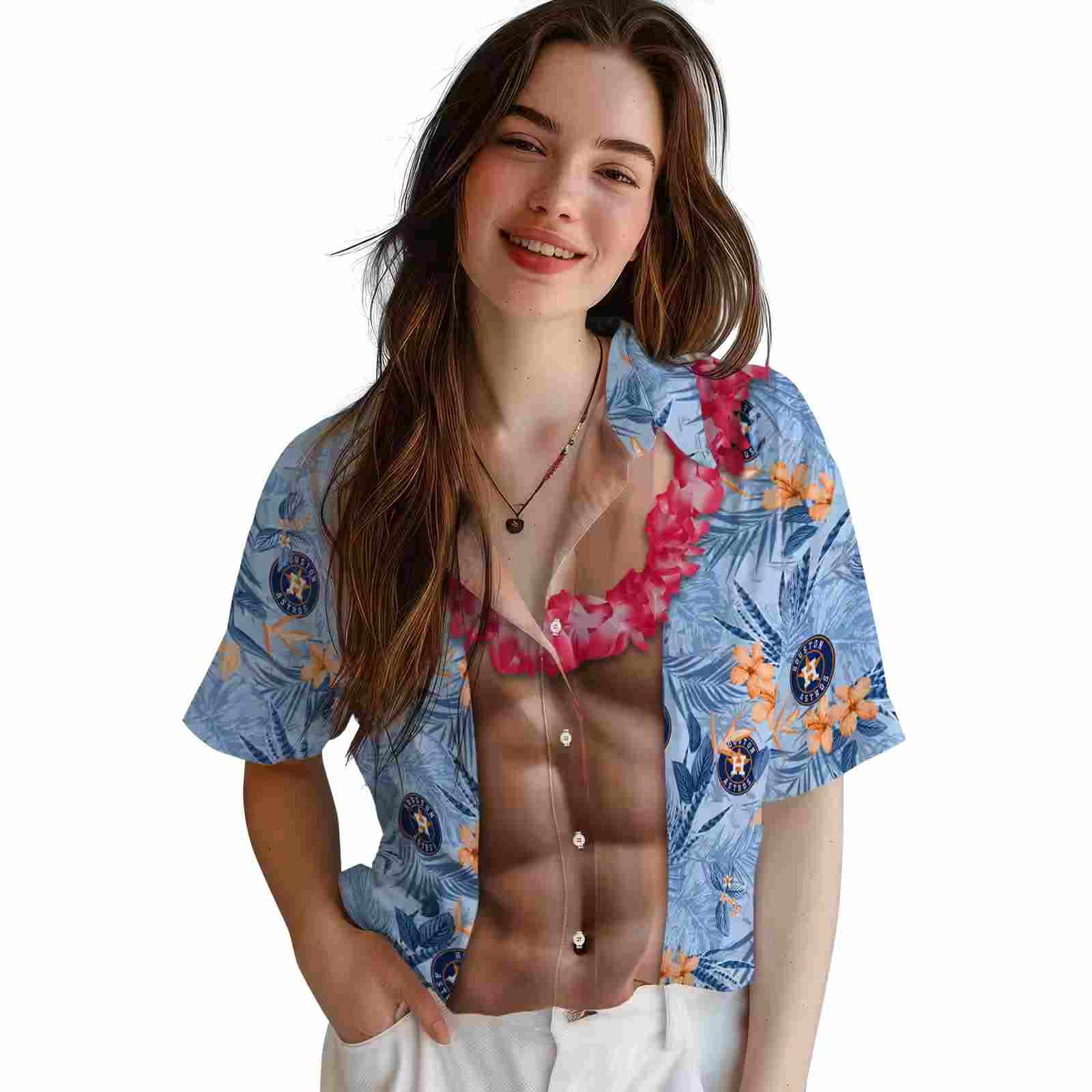 houston astros chest illusion blue hawaiian shirt latest model