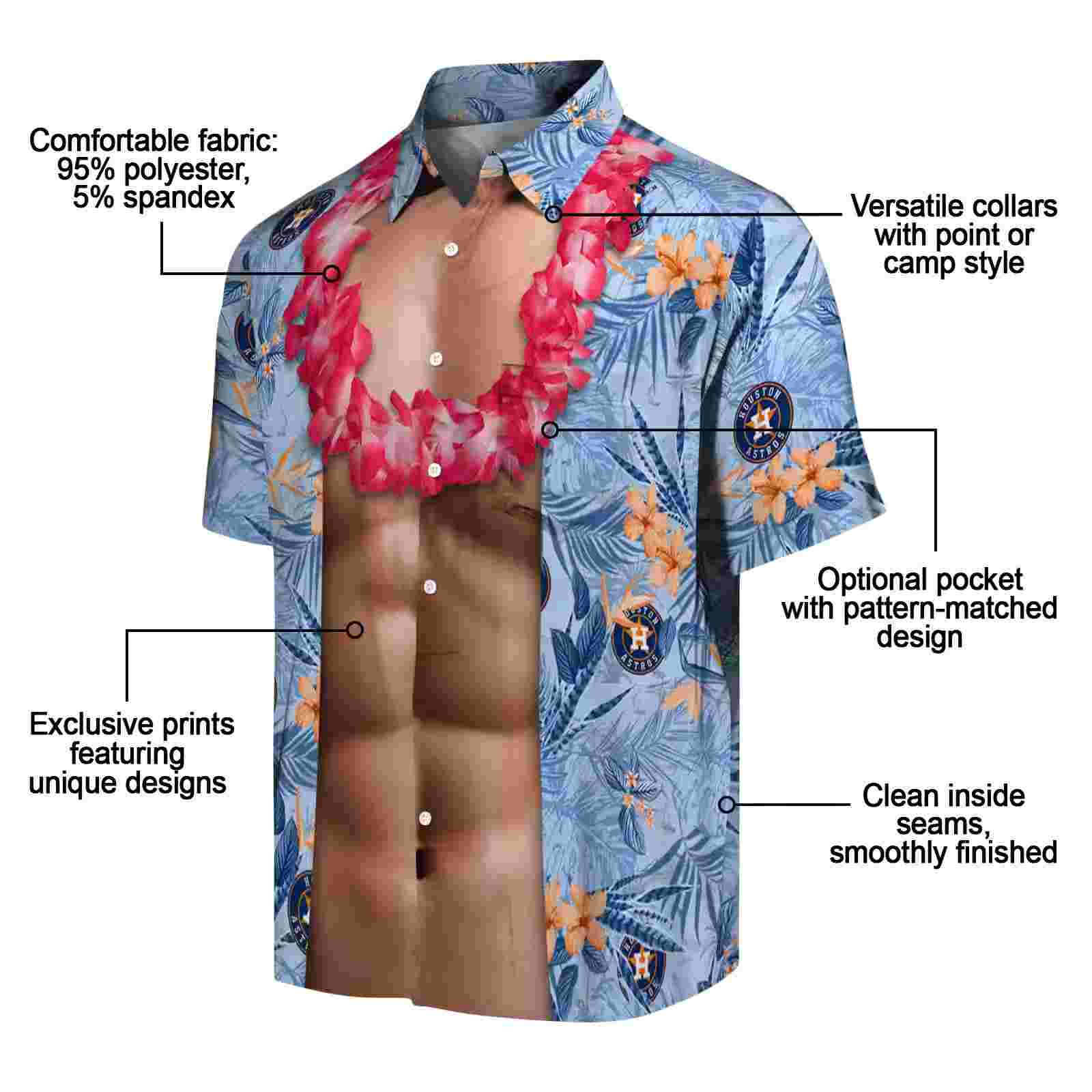 houston astros chest illusion blue hawaiian shirt new arrival