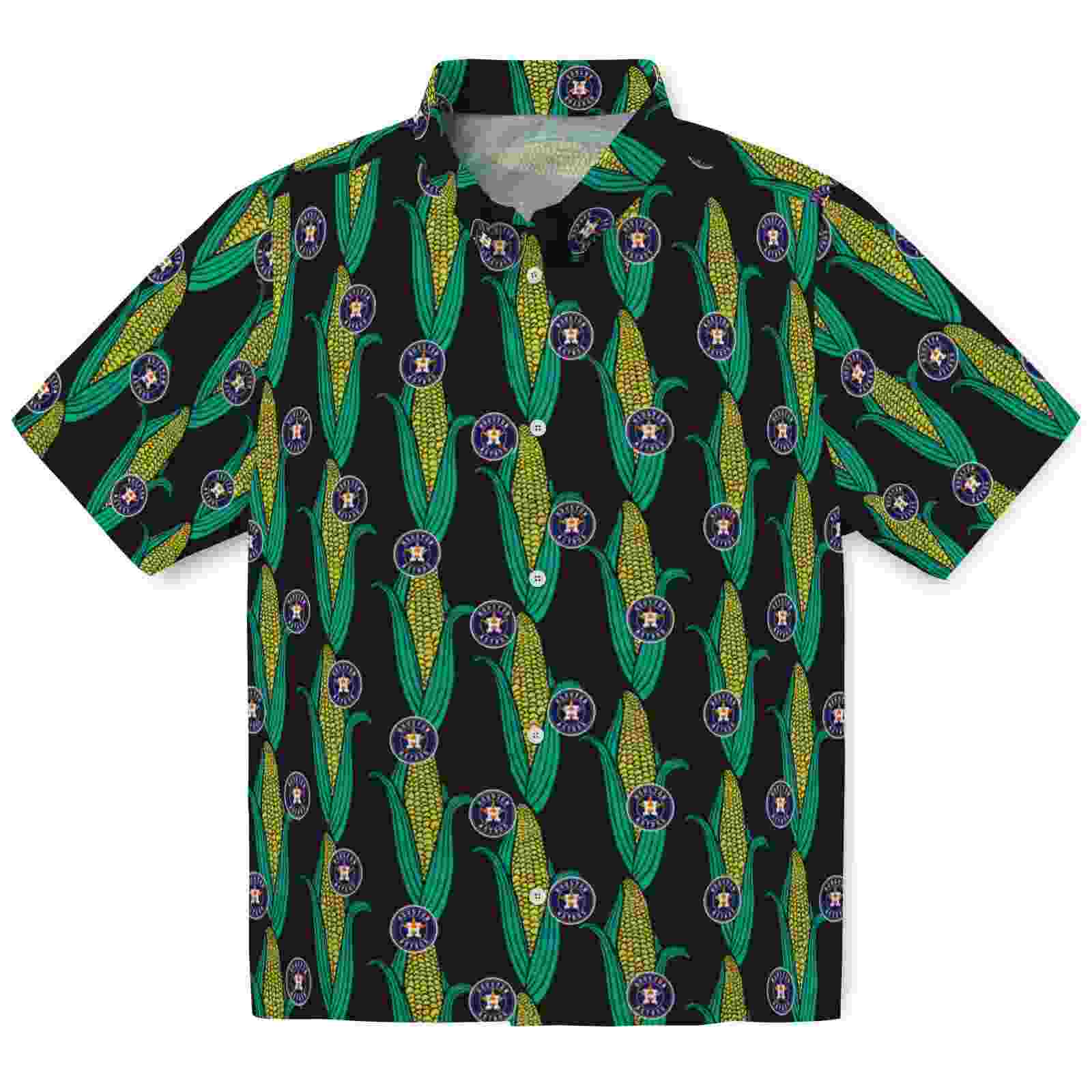 Houston Astros Corn Motifs Black Green Hawaiian Shirt