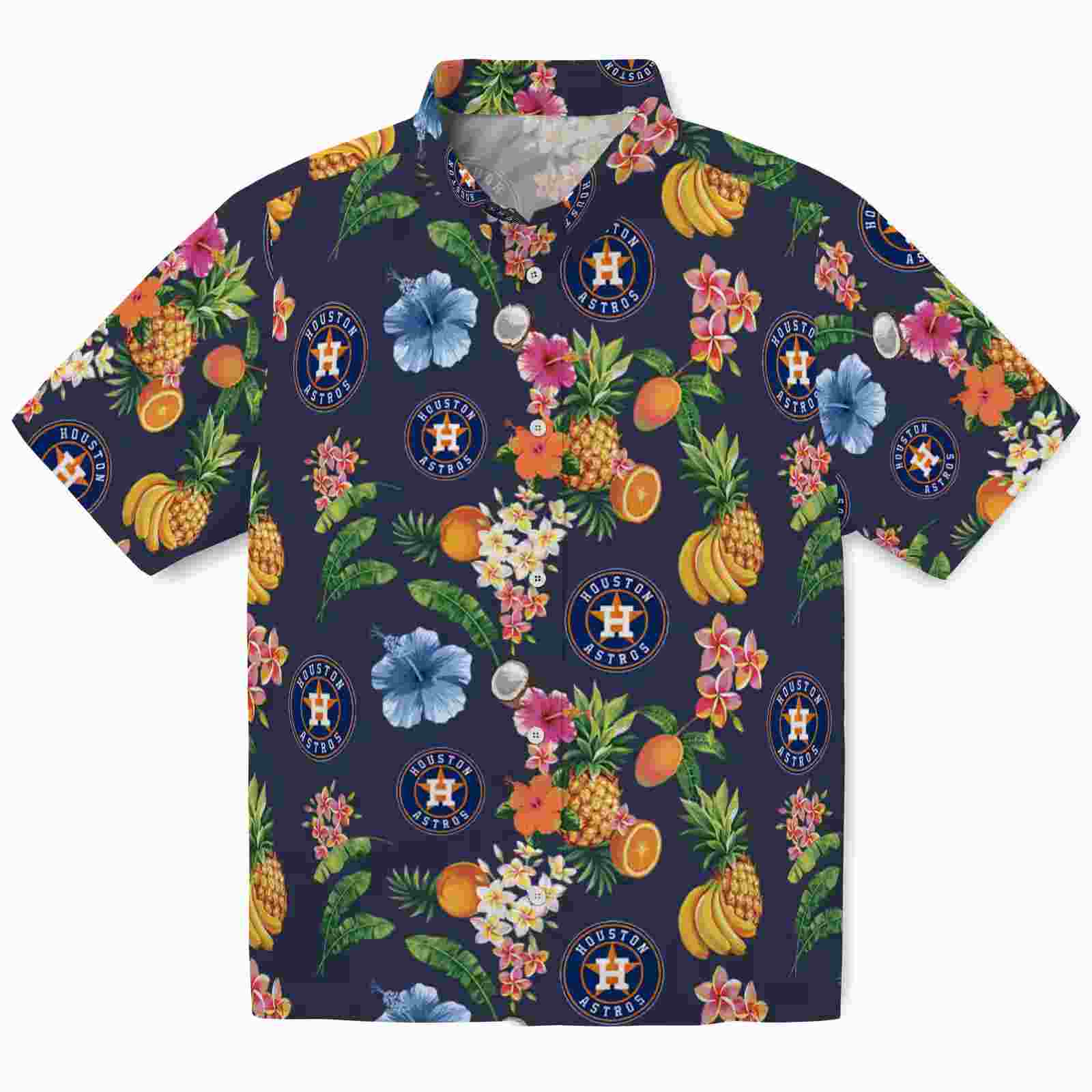 Houston Astros Hibiscus And Fruit Navy Blue Hawaiian Shirt