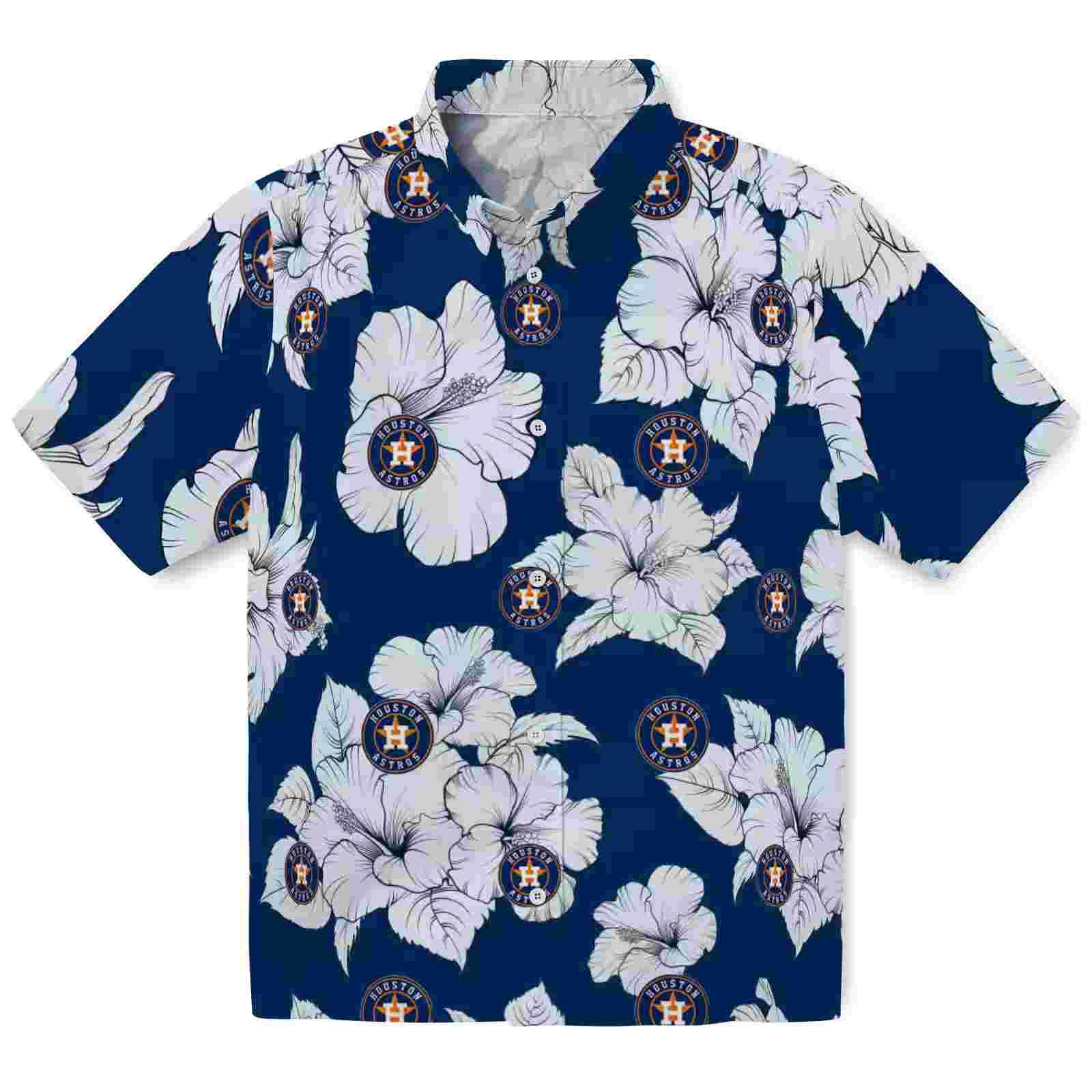 Houston Astros Hibiscus Blooms Blue White Hawaiian Shirt