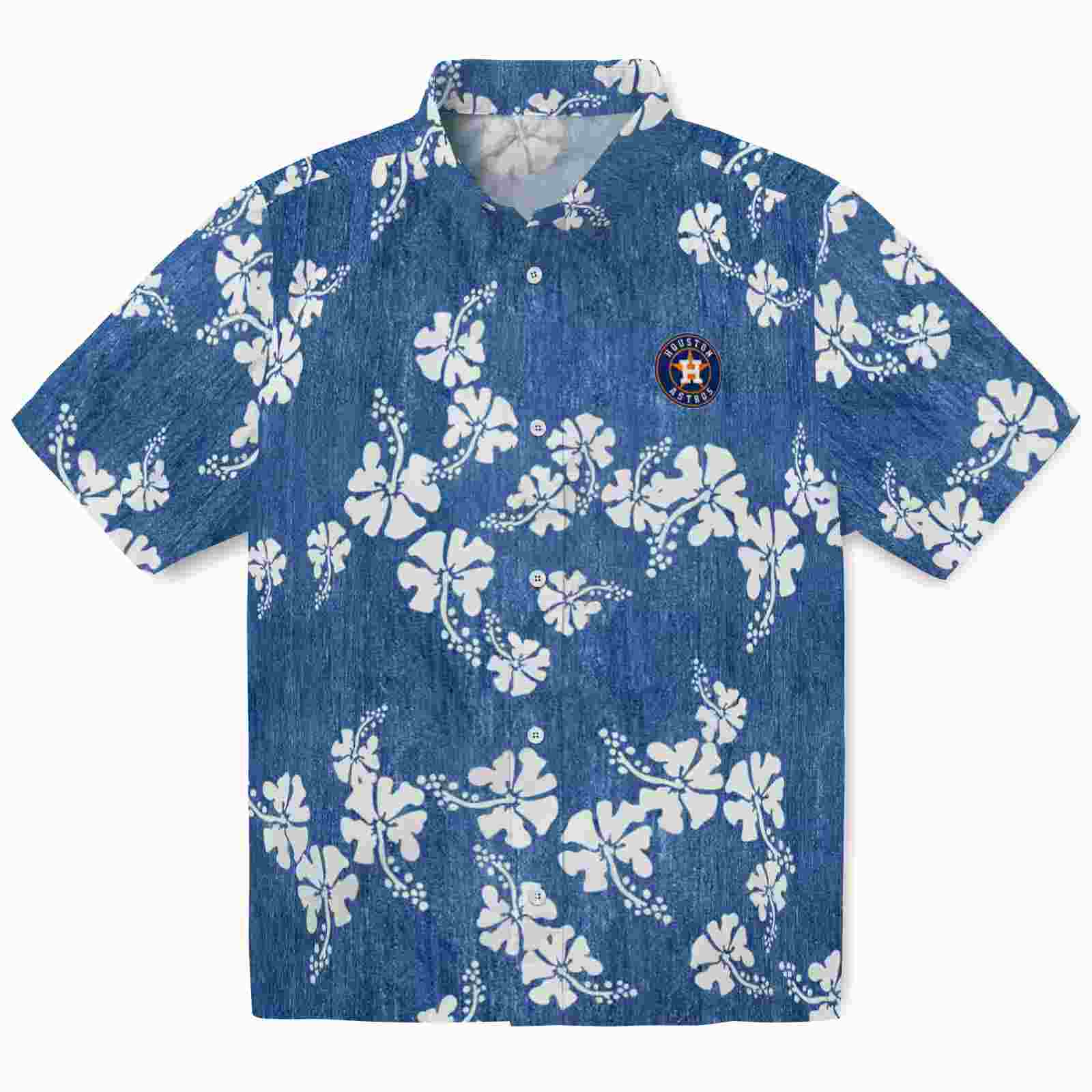 Houston Astros Hibiscus Clusters Blue Hawaiian Shirt