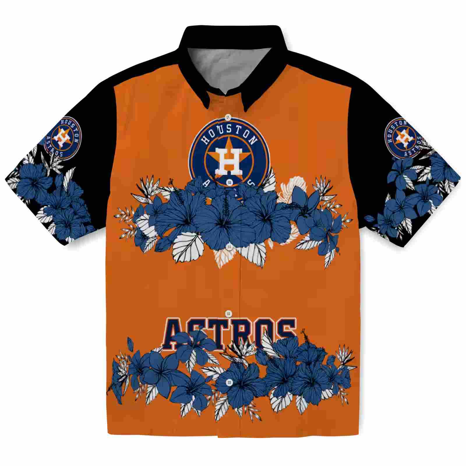 Houston Astros Hibiscus Stripe Blue Black Hawaiian Shirt