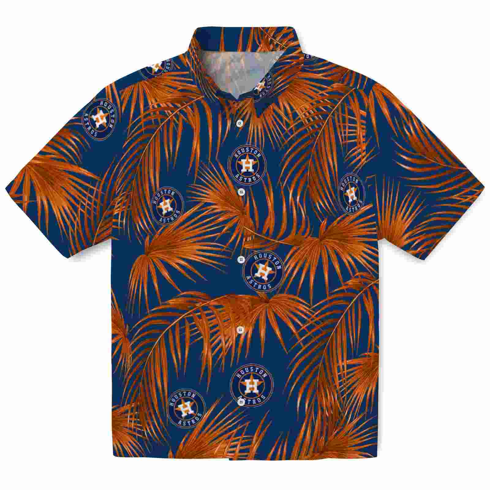 Houston Astros Leafy Palms Blue Hawaiian Shirt