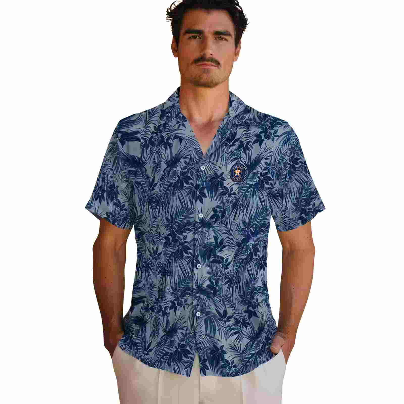 houston astros leafy pattern blue hawaiian shirt fashion forward