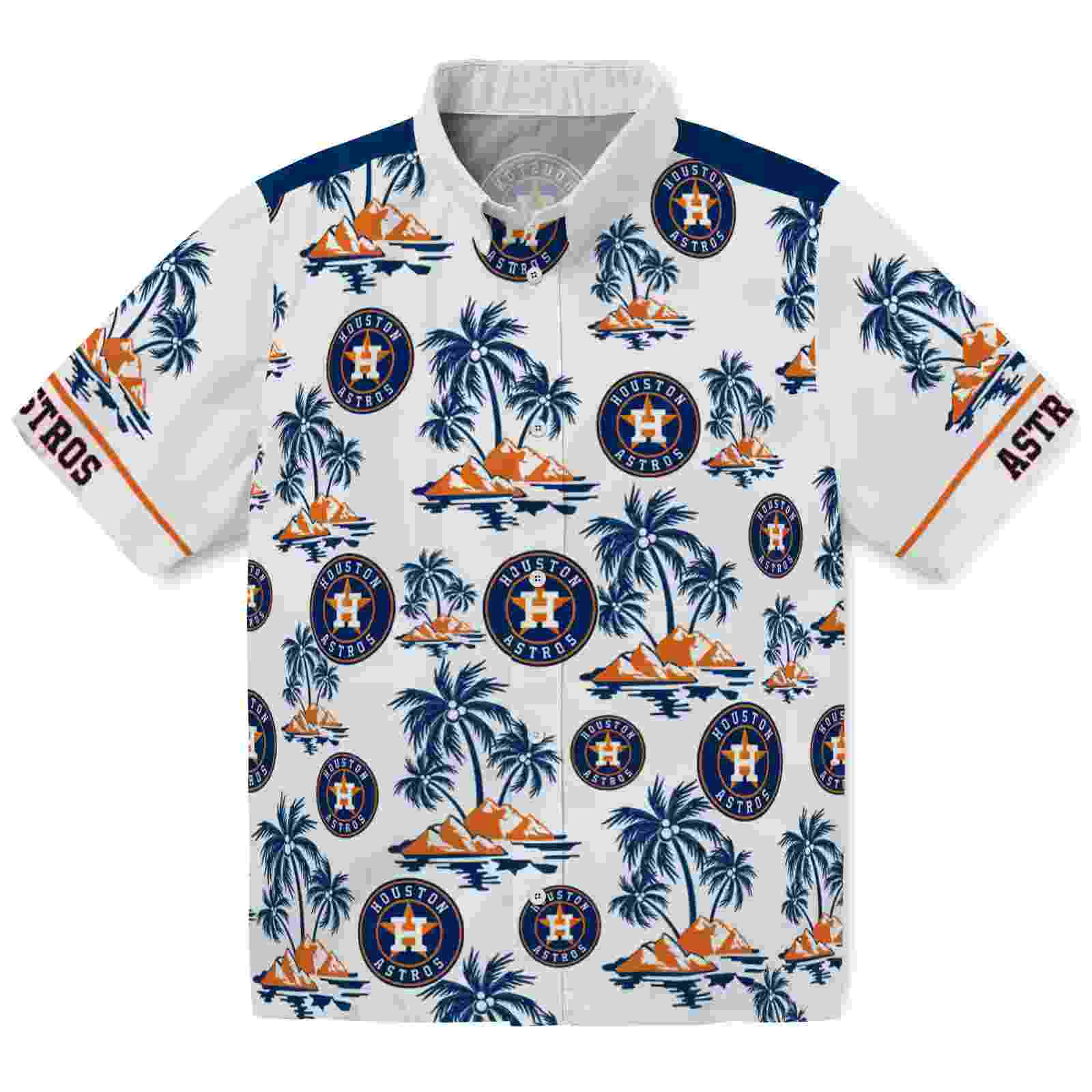 Houston Astros Palm Island Print Blue White Hawaiian Shirt