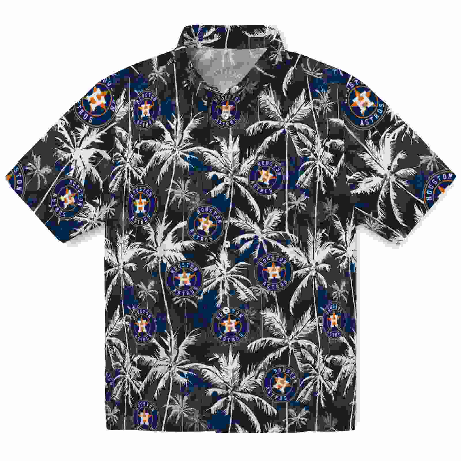 Houston Astros Palm Pattern Blue Black Hawaiian Shirt