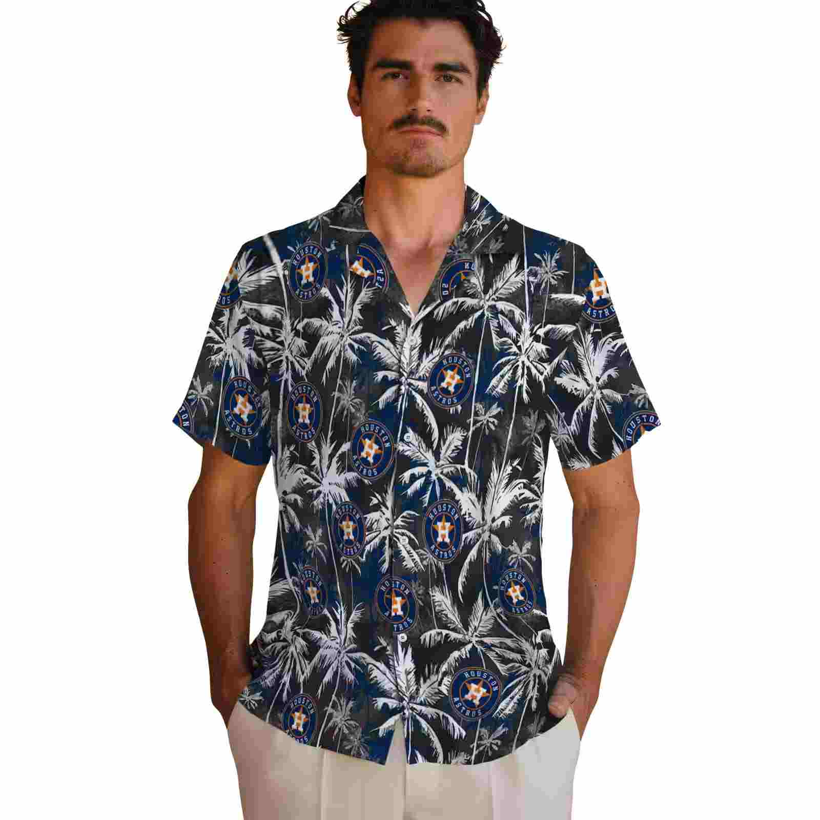 houston astros palm pattern blue black hawaiian shirt fashion forward