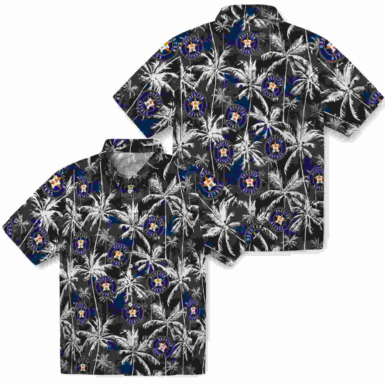 houston astros palm pattern blue black hawaiian shirt high quality